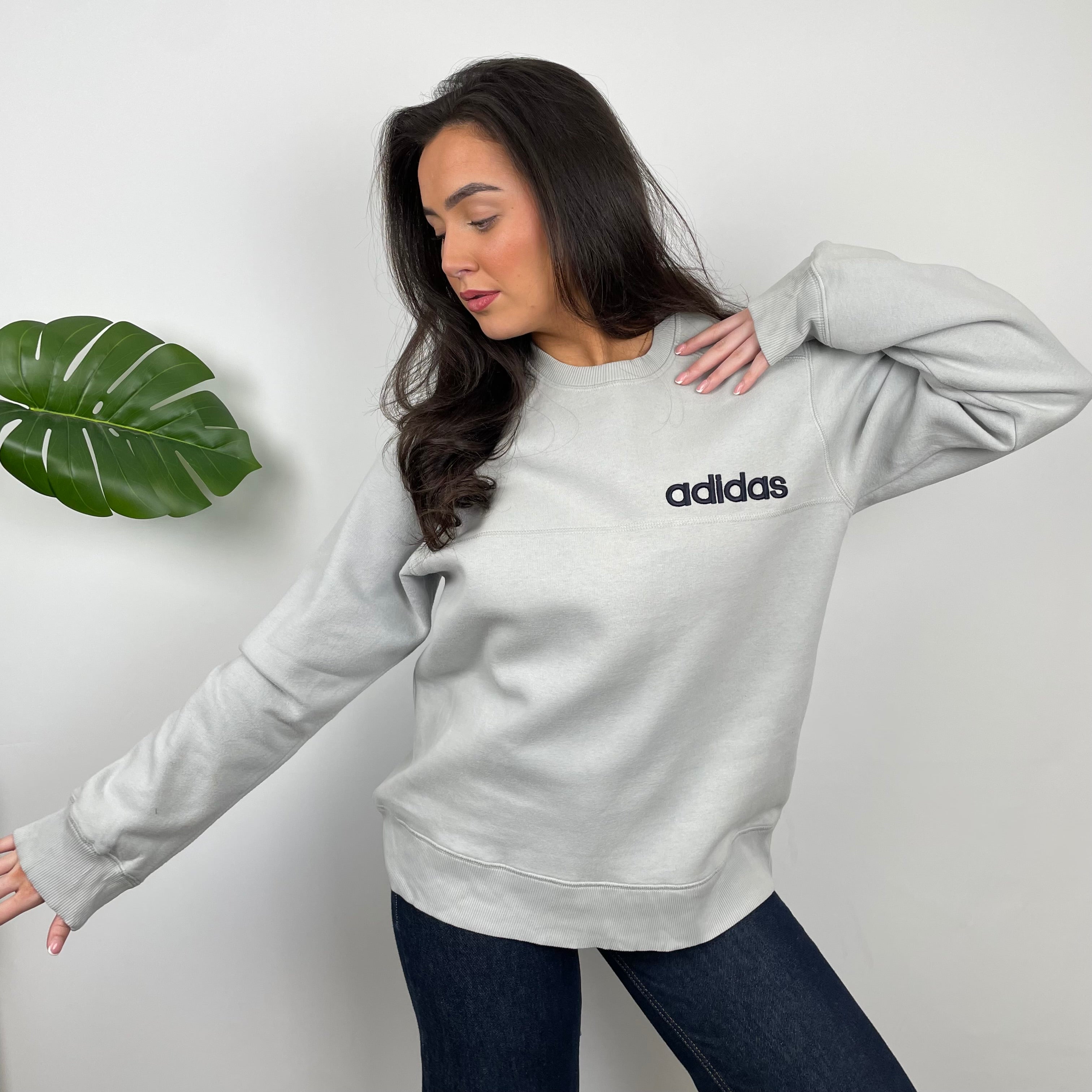 Adidas Grey Embroidered Spell Out Sweatshirt (L)