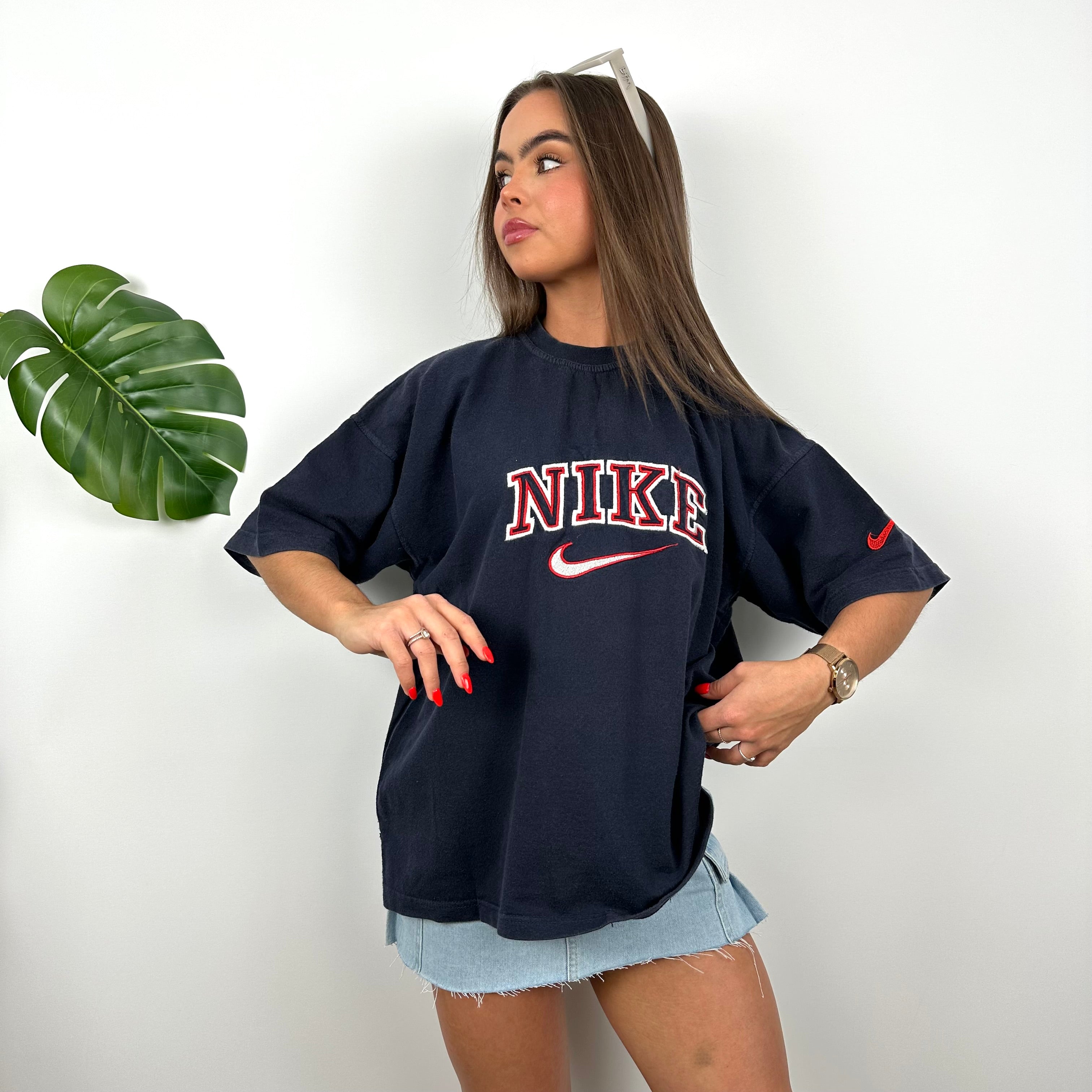 Nike Navy Embroidered Spell Out T Shirt (M)