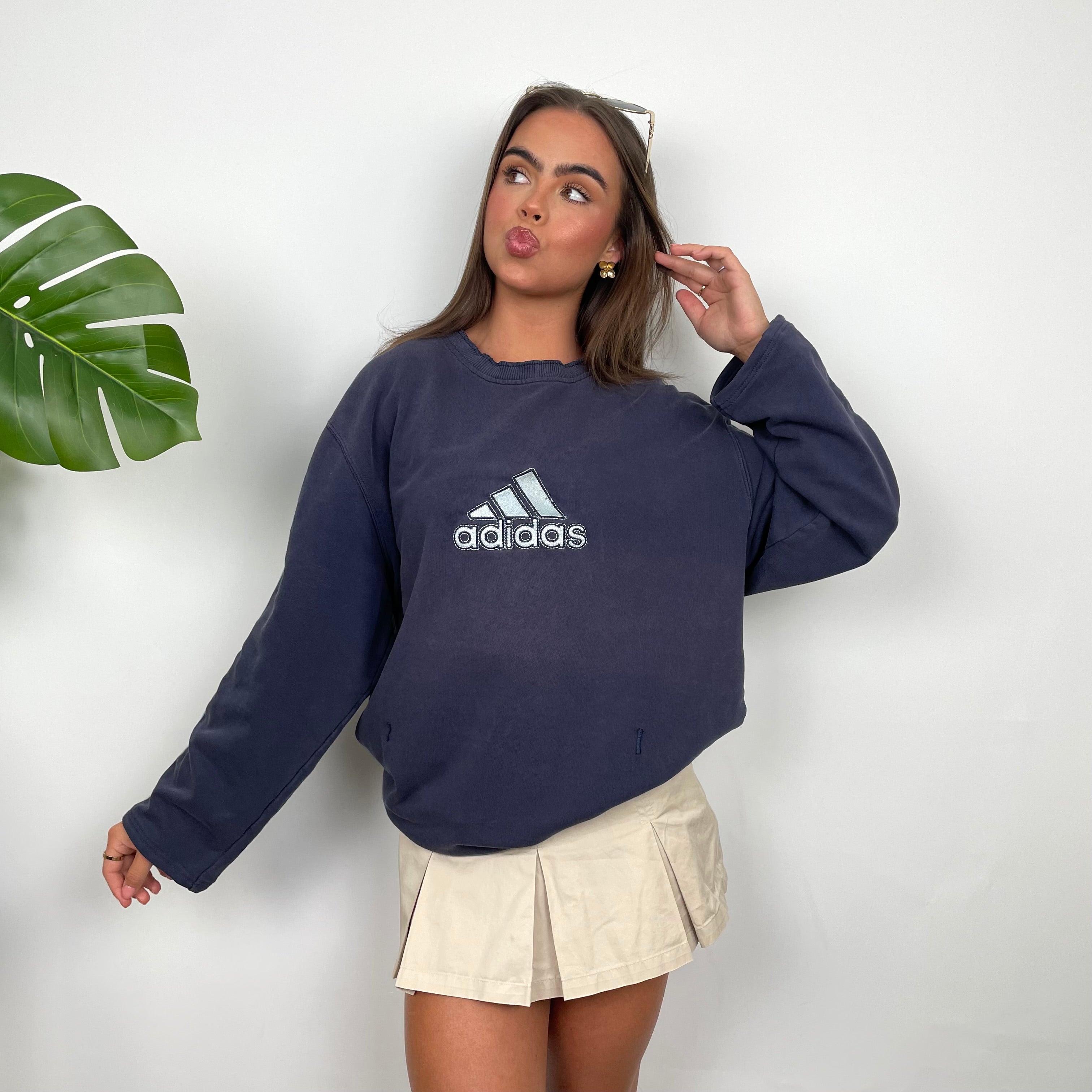 Adidas Navy Embroidered Spell Out Sweatshirt (L)