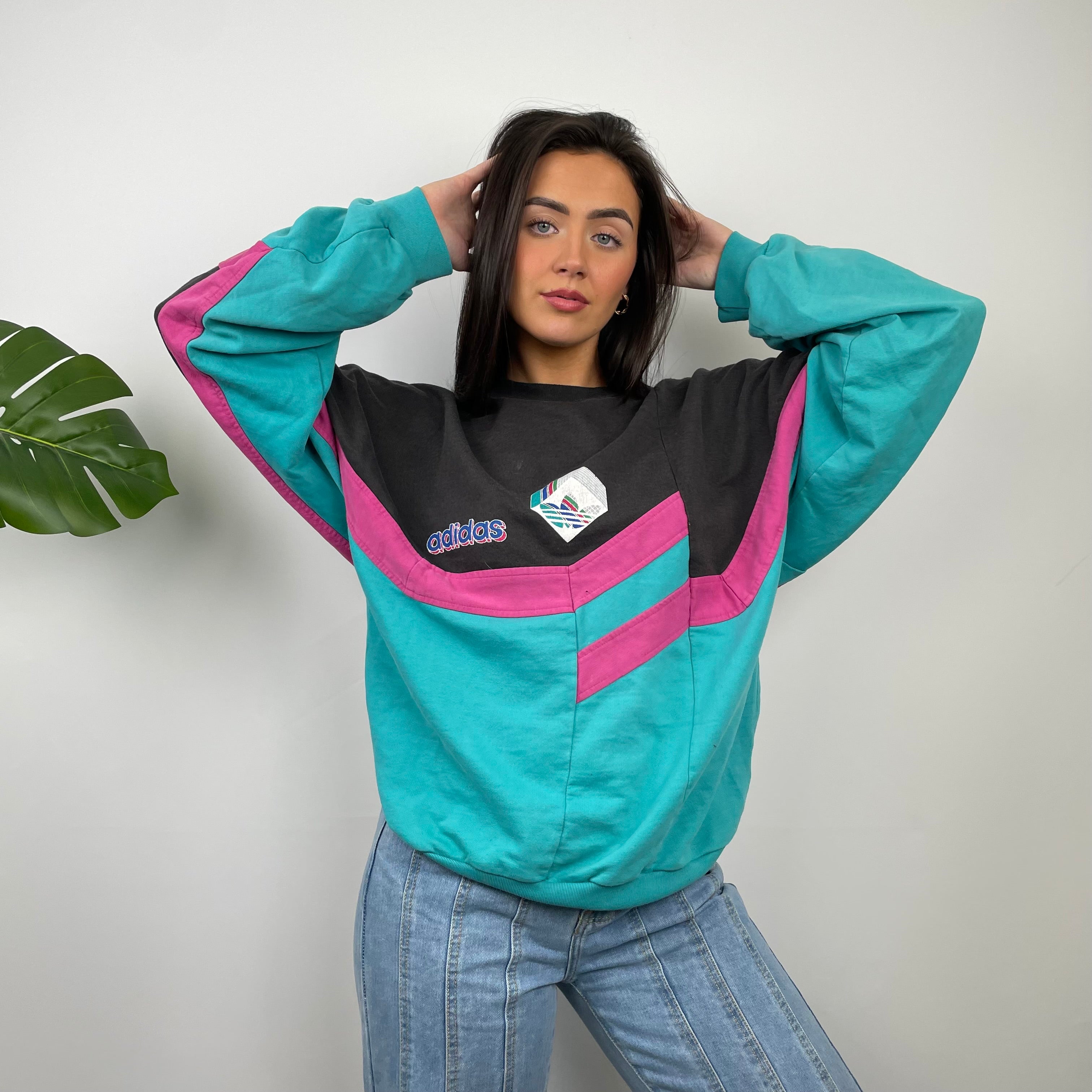 Adidas Colour Block Embroidered Spell Out Sweatshirt (L)