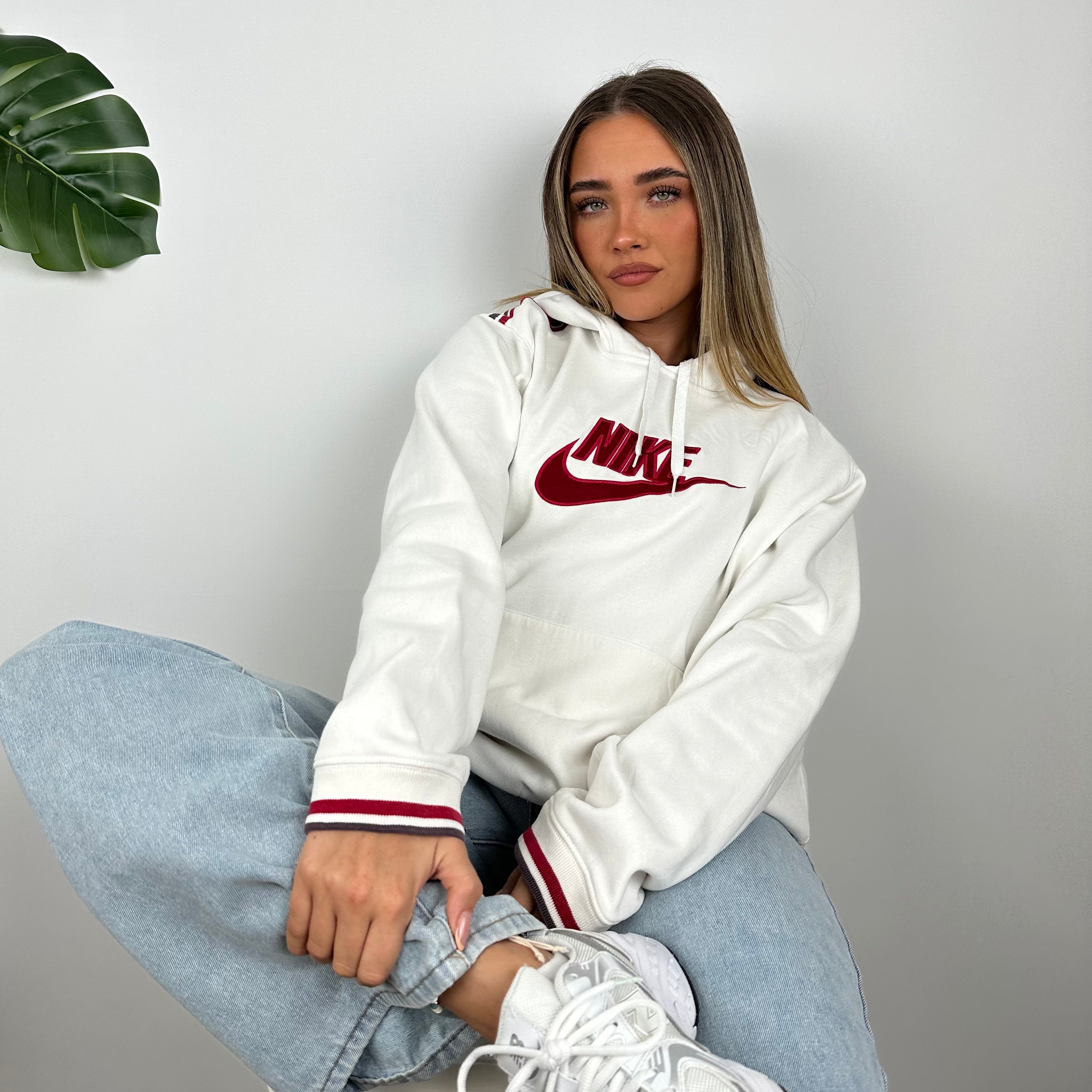 Nike White Embroidered Spell Out Hoodie (M)