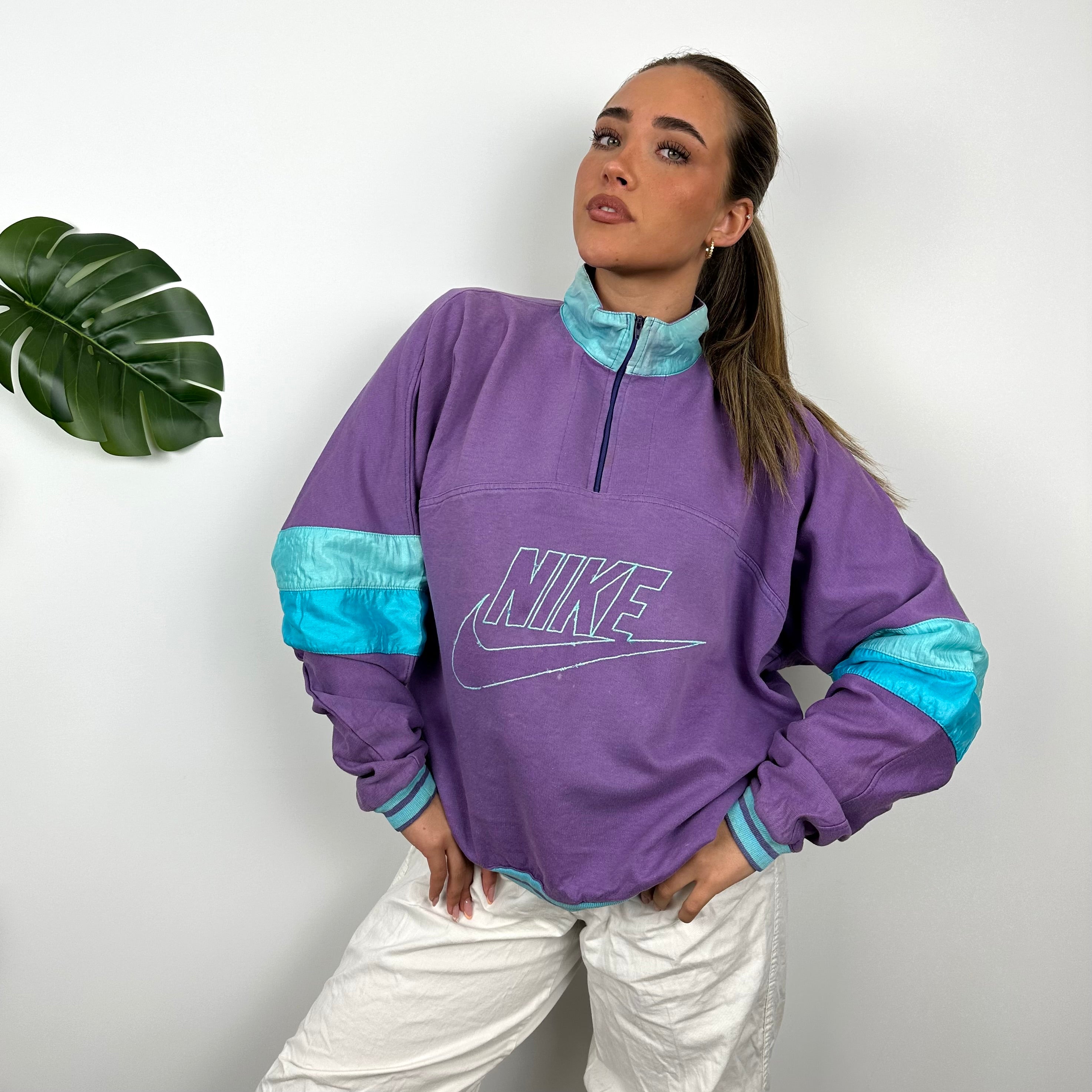 Nike RARE Purple Embroidered Spell Out Quarter Zip Sweatshirt (M)