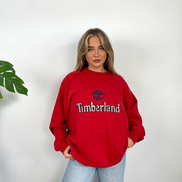 Timberland Red Embroidered Spell Out Sweatshirt (L)