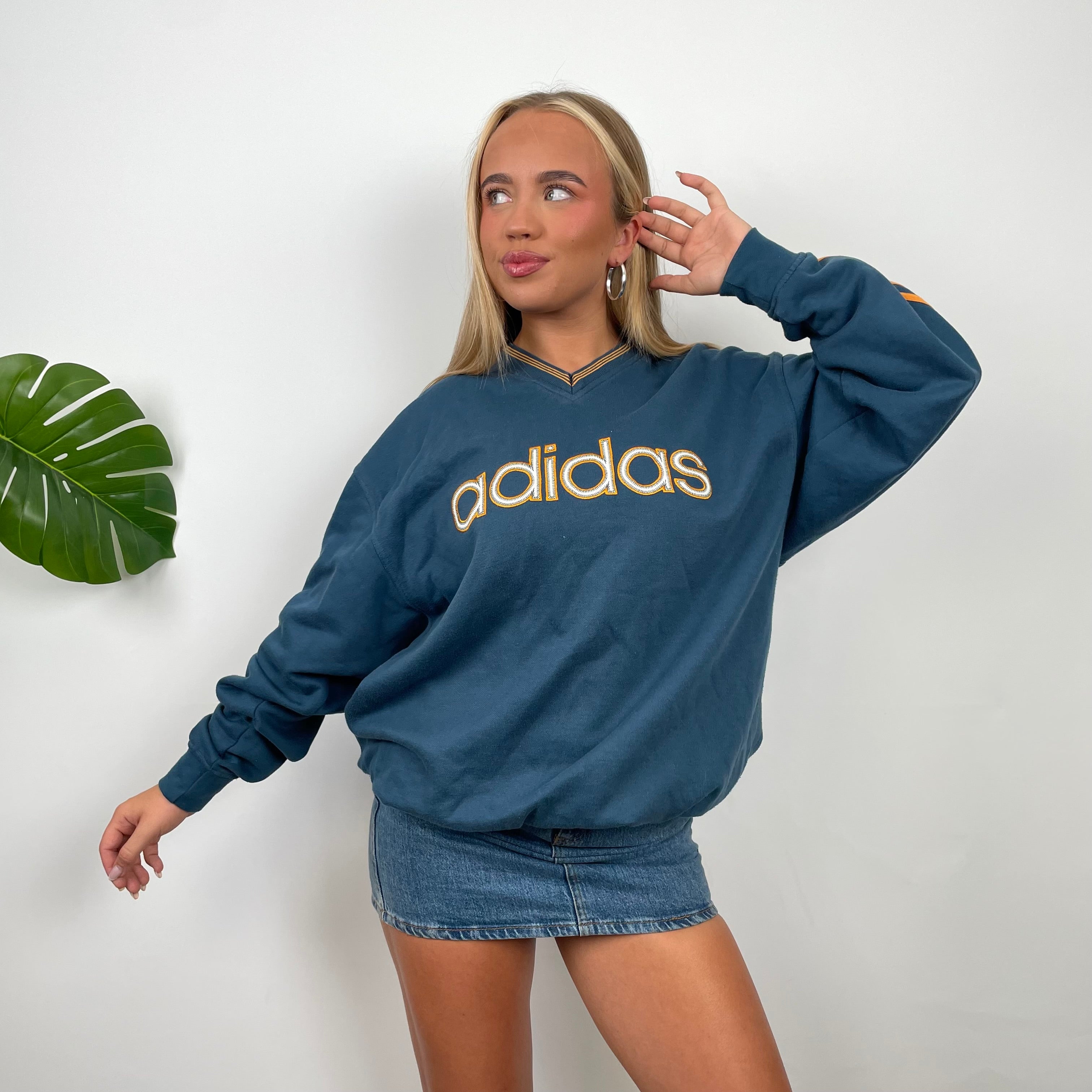 Adidas Navy Embroidered Spell Out Sweatshirt (L)