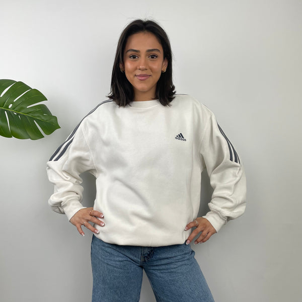 Adidas White Embroidered Spell Out Sweatshirt (L)