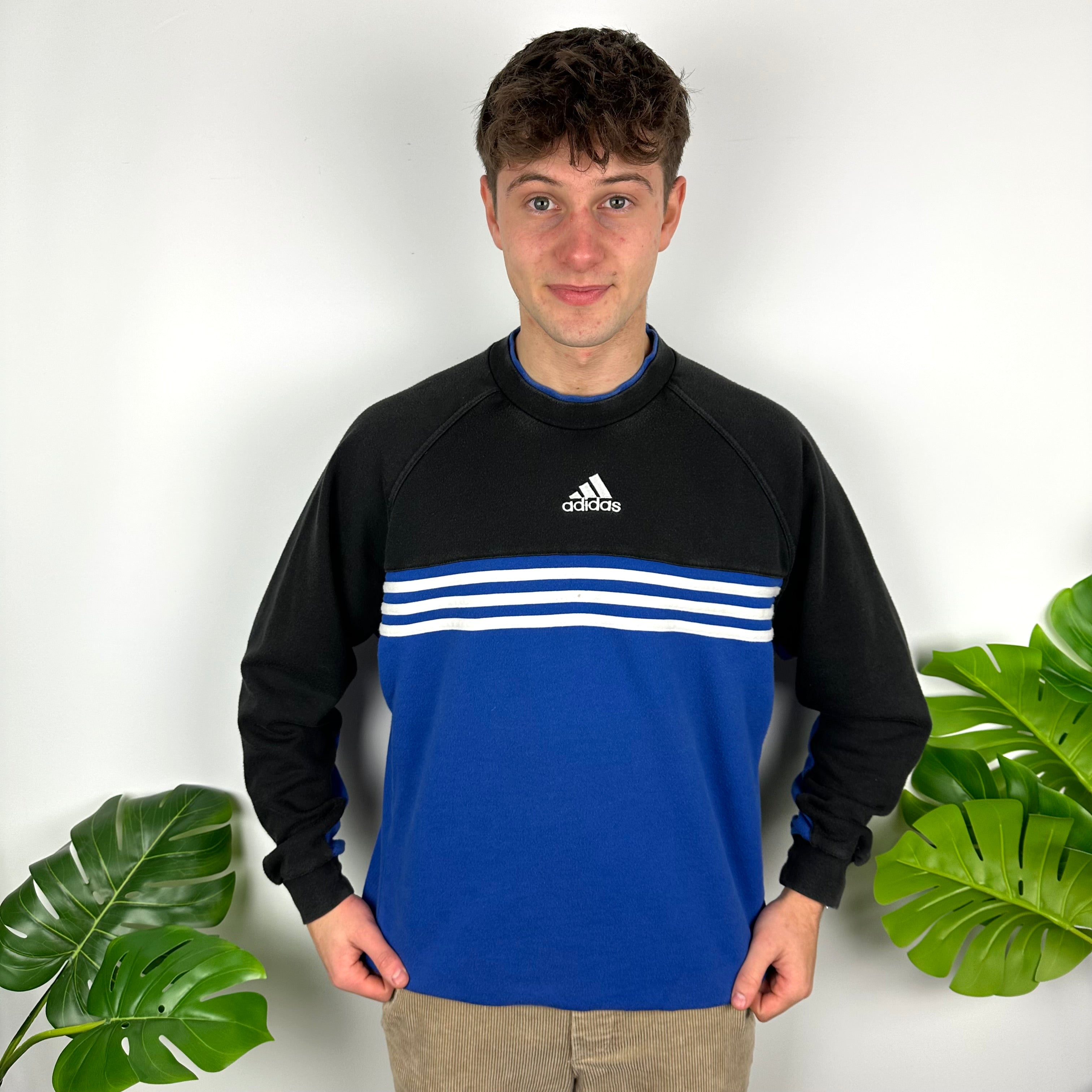 Adidas Black & Blue Embroidered Spell Out Sweatshirt (L)