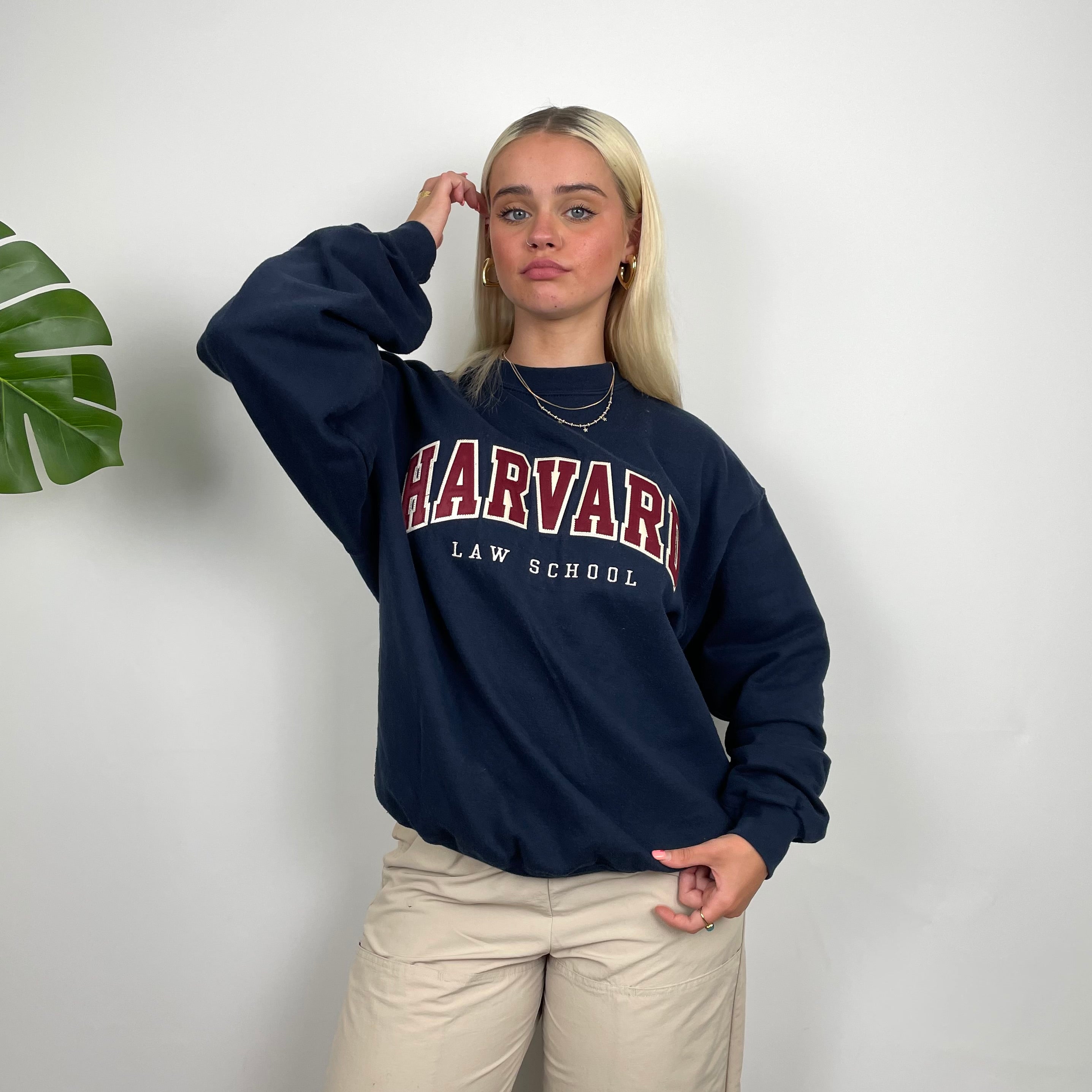 Champion x Harvard Law School RARE Navy Embroidered Spell Out Sweatshirt (S)