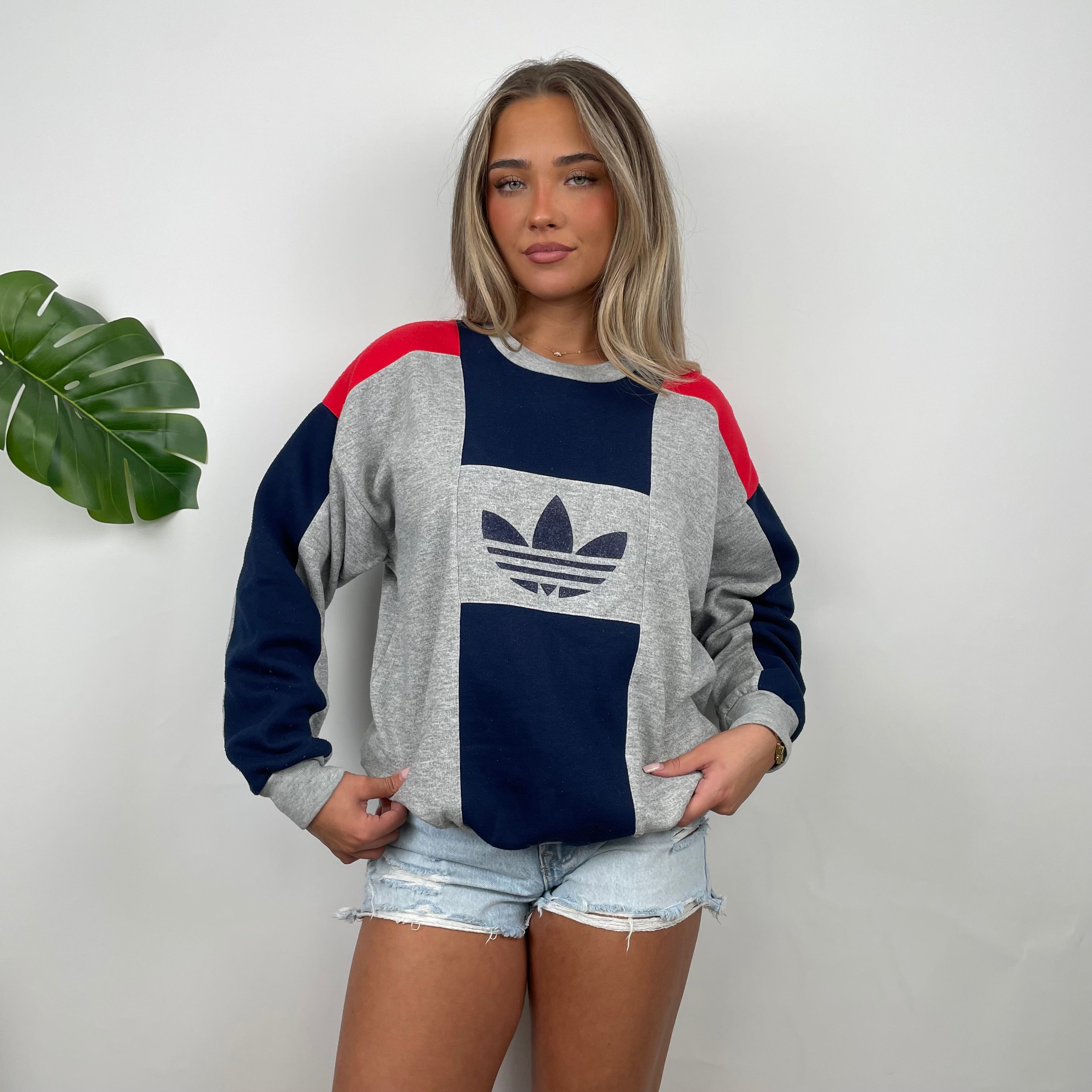 Adidas Grey Embroidered Spell Out Sweatshirt (M)