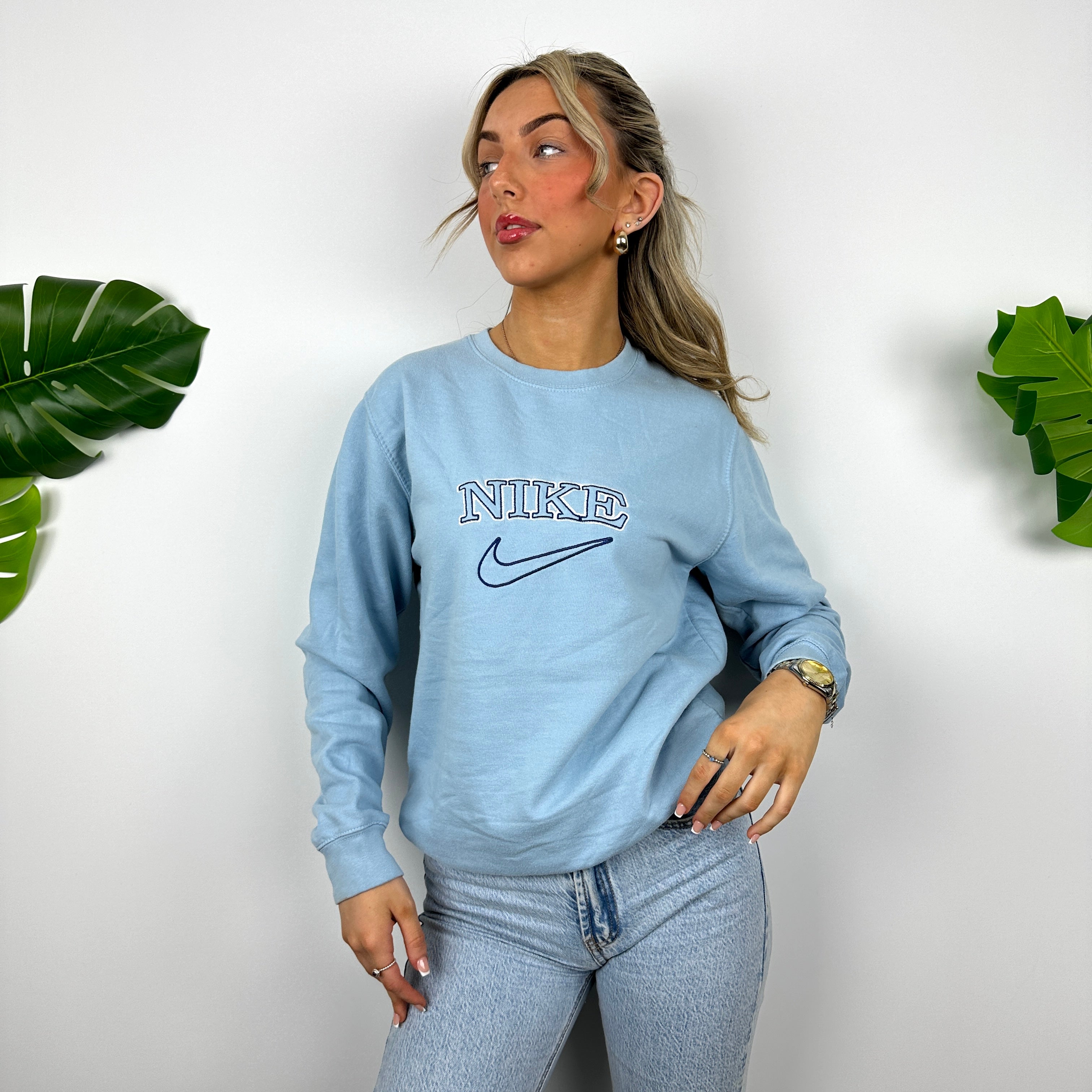 Nike Baby Blue Embroidered Spell Out Sweatshirt (S)