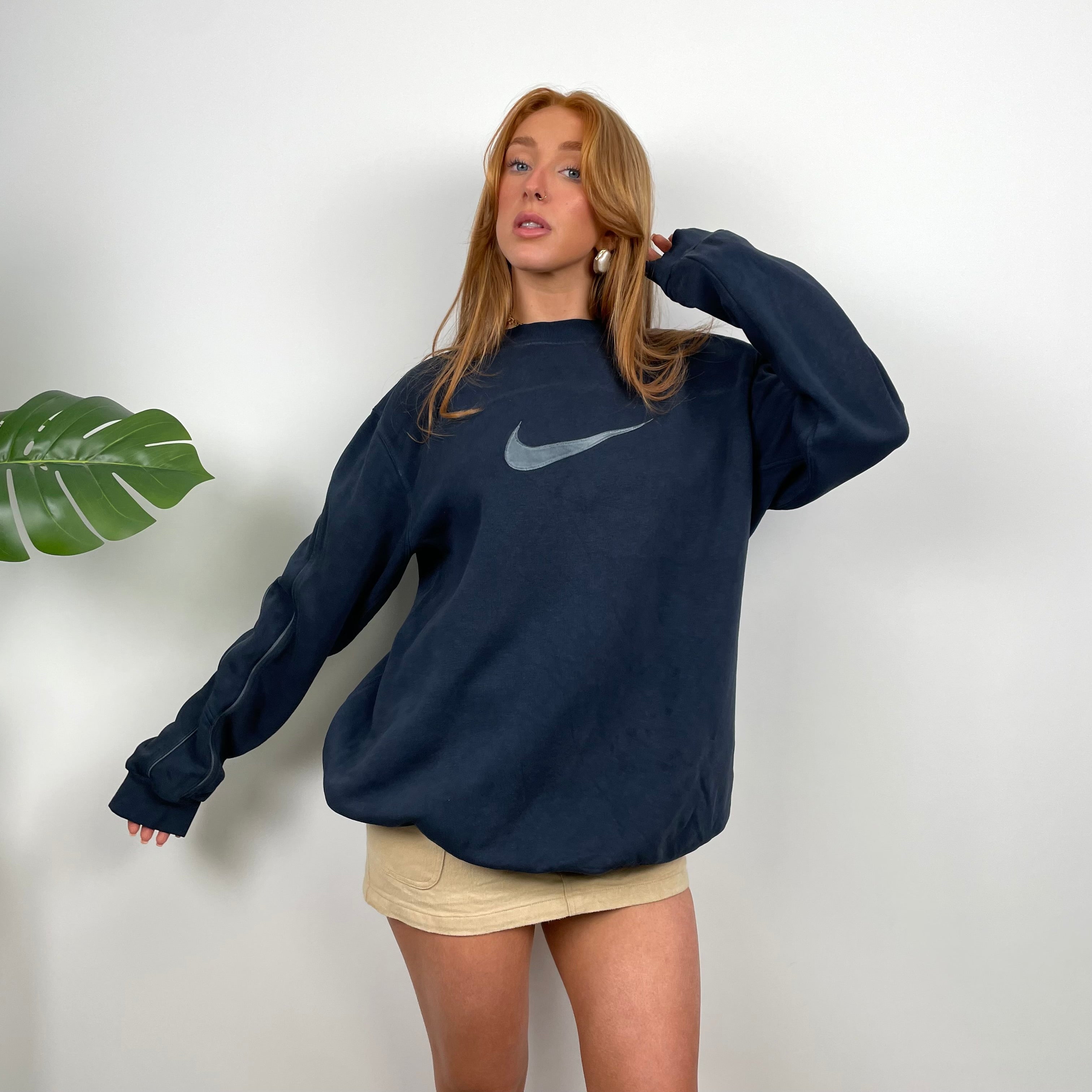 Nike Navy Embroidered Swoosh Sweatshirt (L)