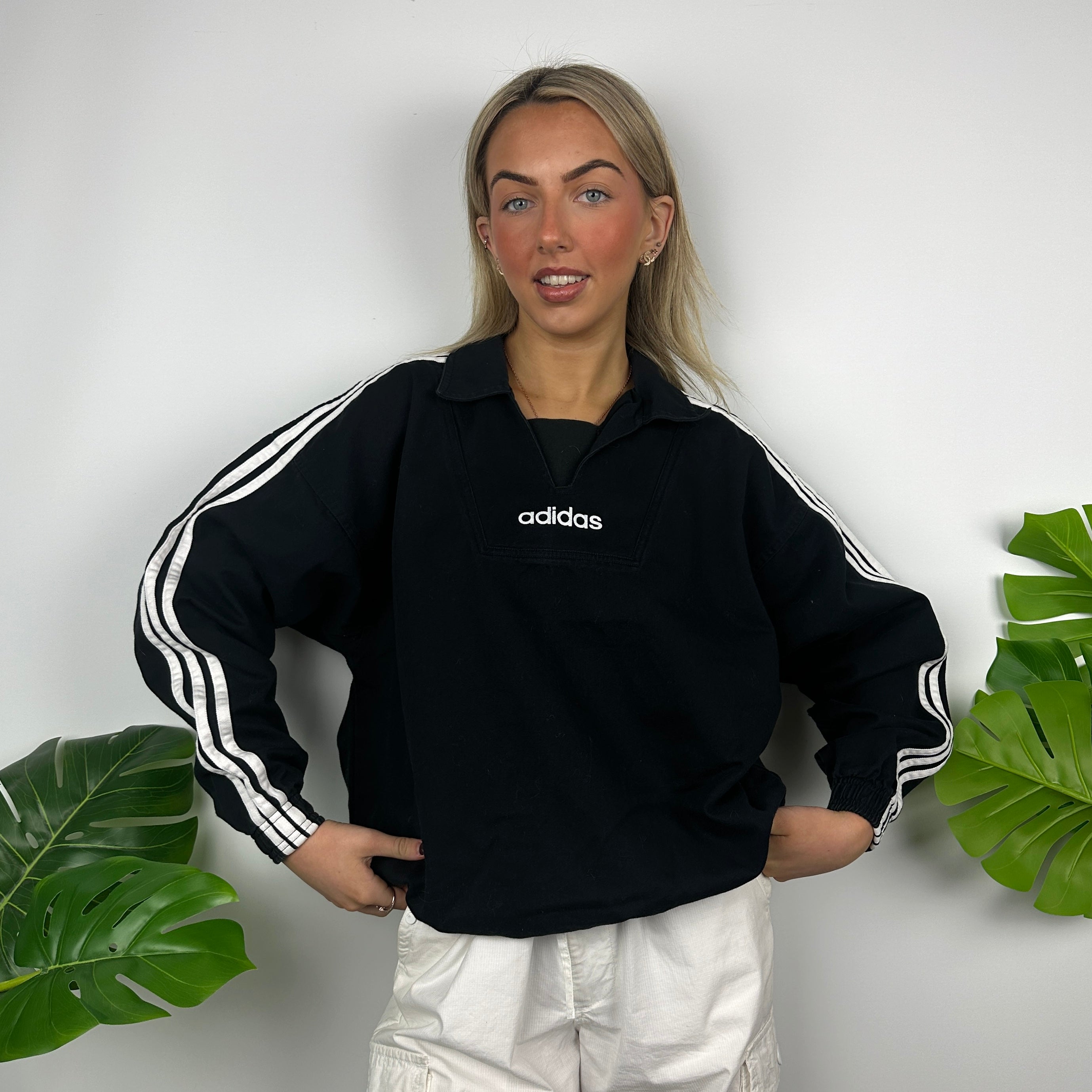 Adidas Black Embroidered Spell Out Sweatshirt (M)