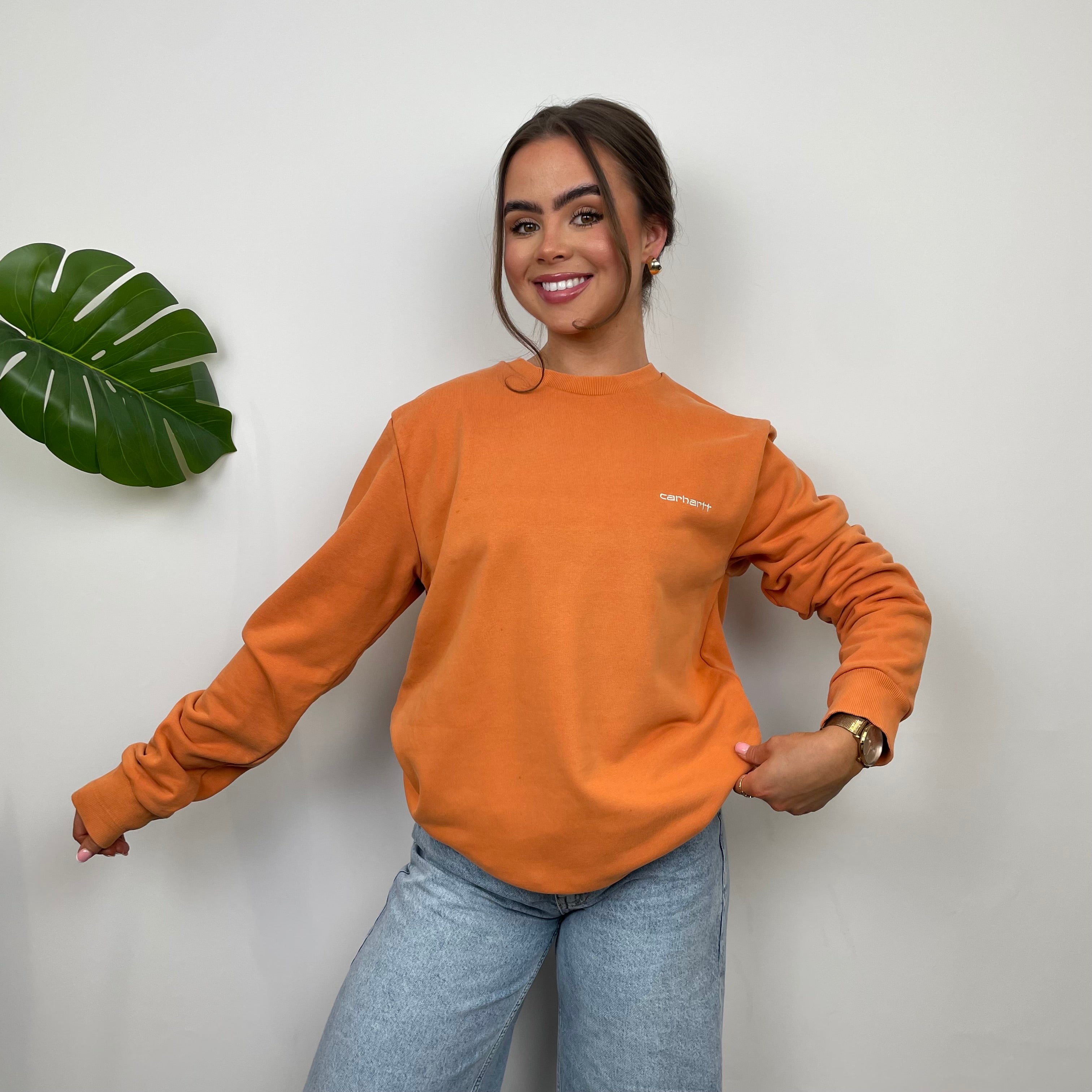 Carhartt Orange Embroidered Spell Out Sweatshirt (M)