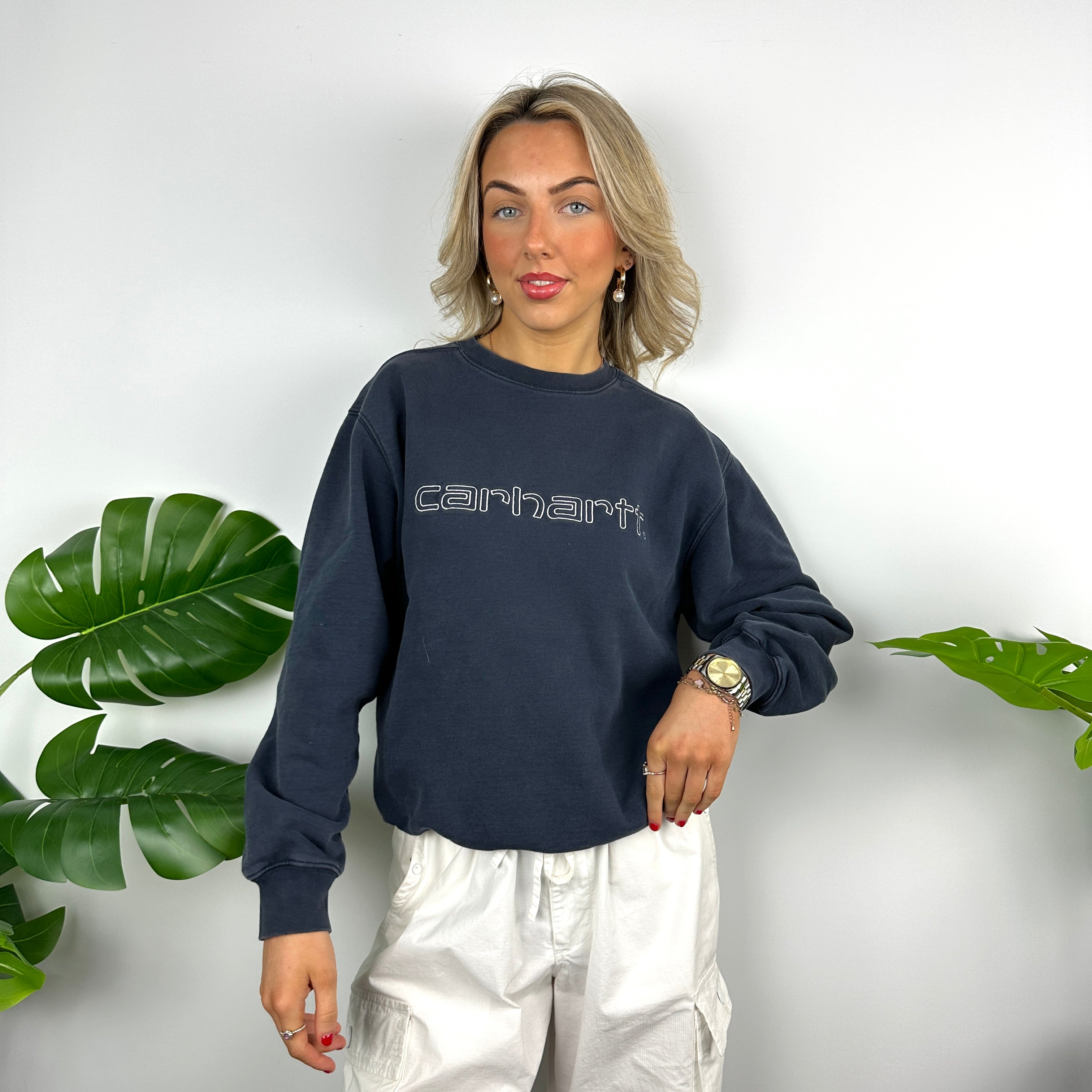 Carhartt Navy Embroidered Spell Out Sweatshirt (S)