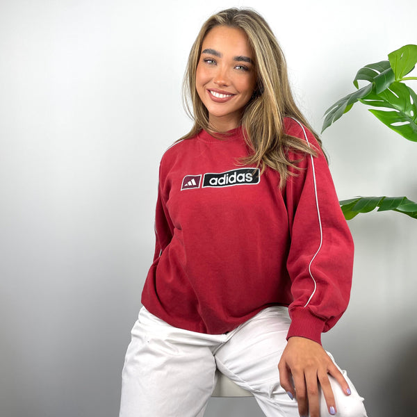 Adidas RARE Red Embroidered Spell Out Sweatshirt (S)