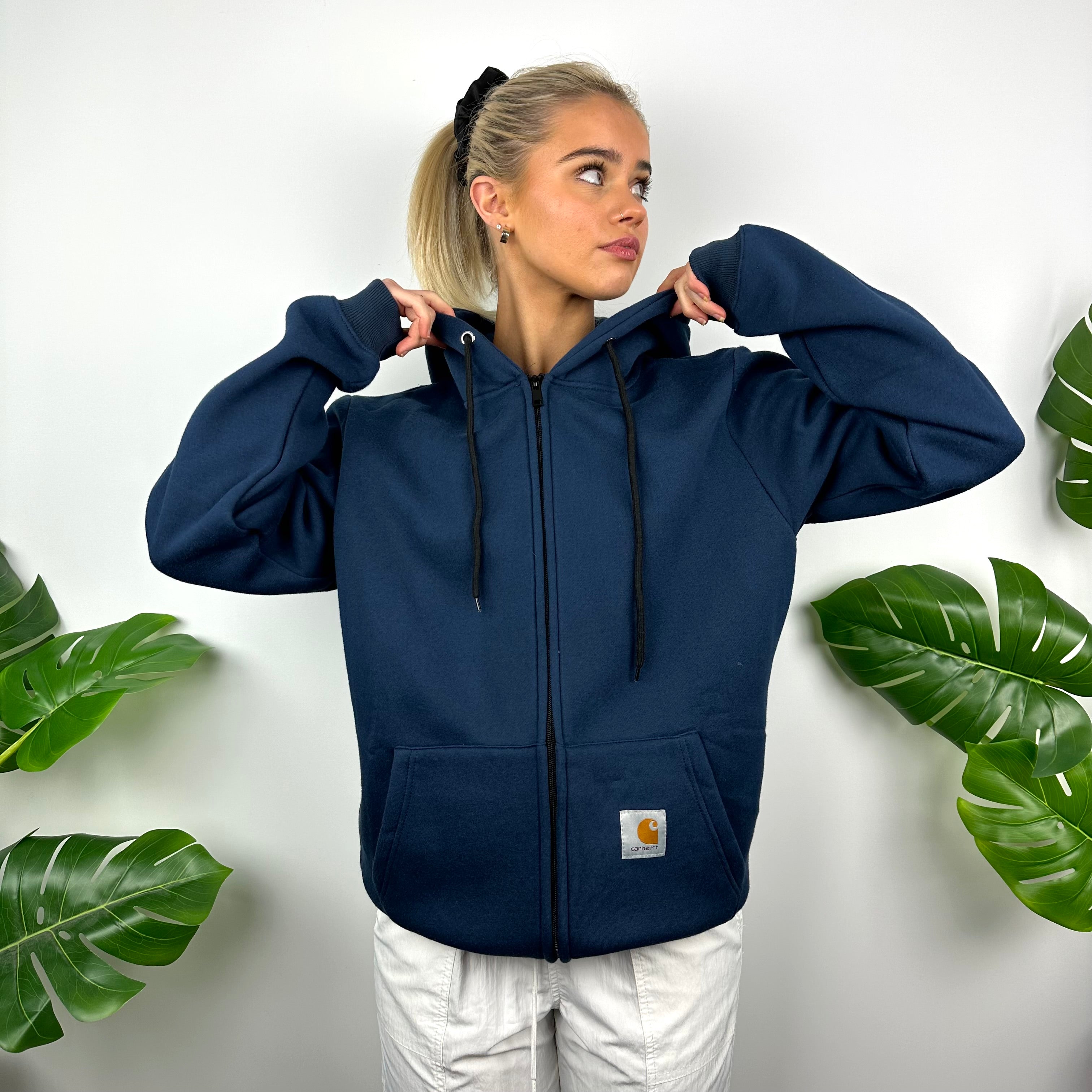 Carhartt Navy Embroidered Logo Zip Up Hoodie Jacket (M)