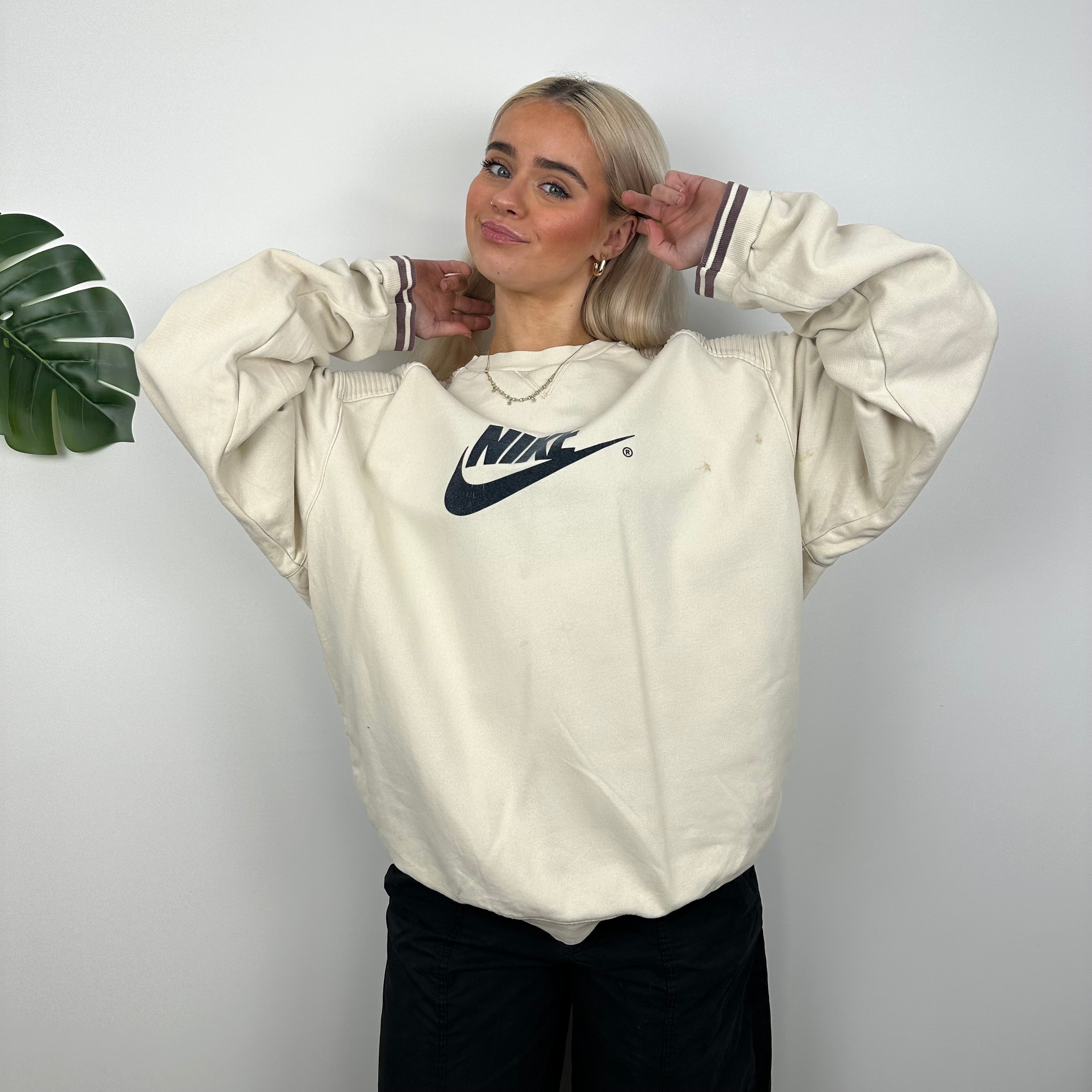 Nike Cream Embroidered Spell Out Sweatshirt (L)