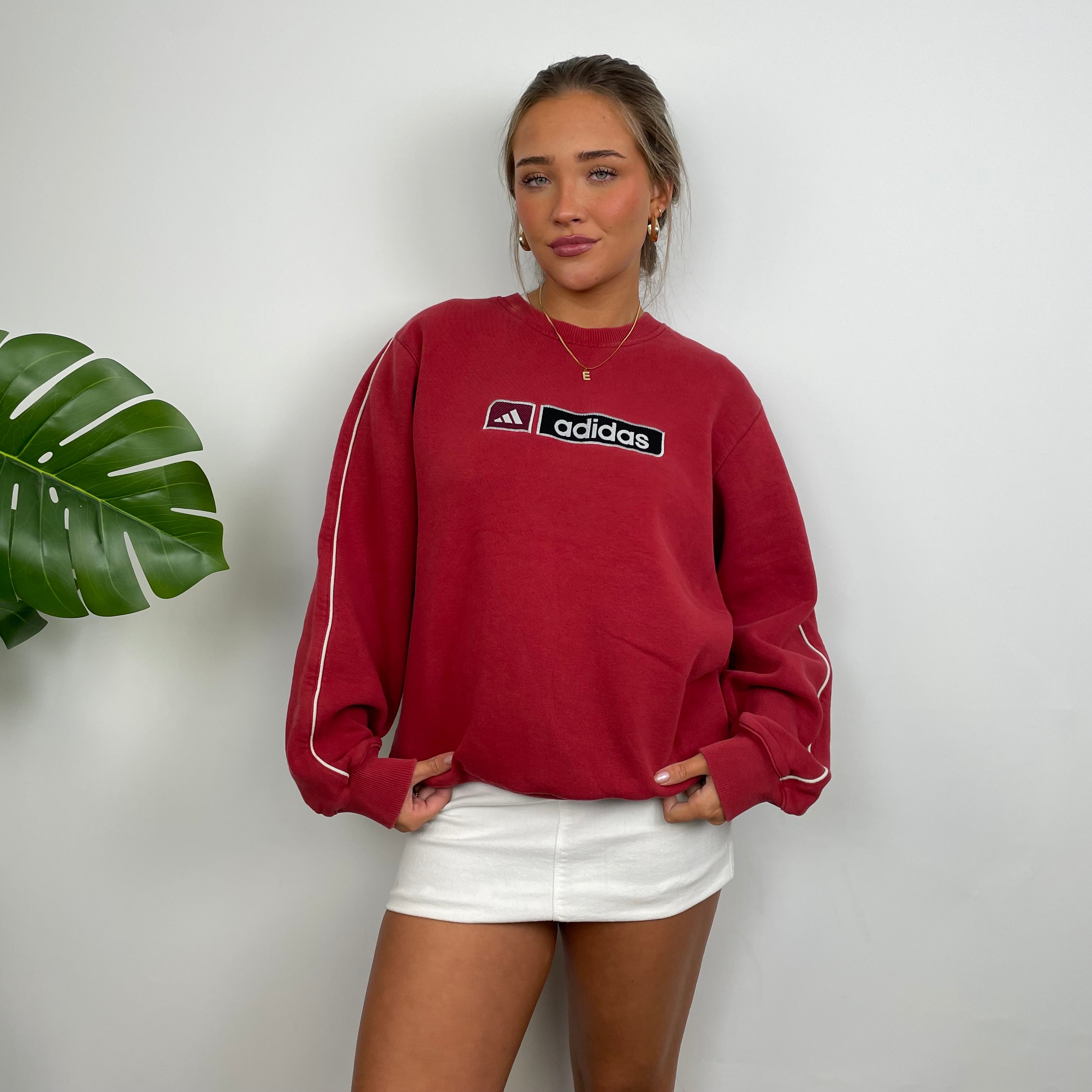 Adidas Red Embroidered Spell Out Sweatshirt (M)