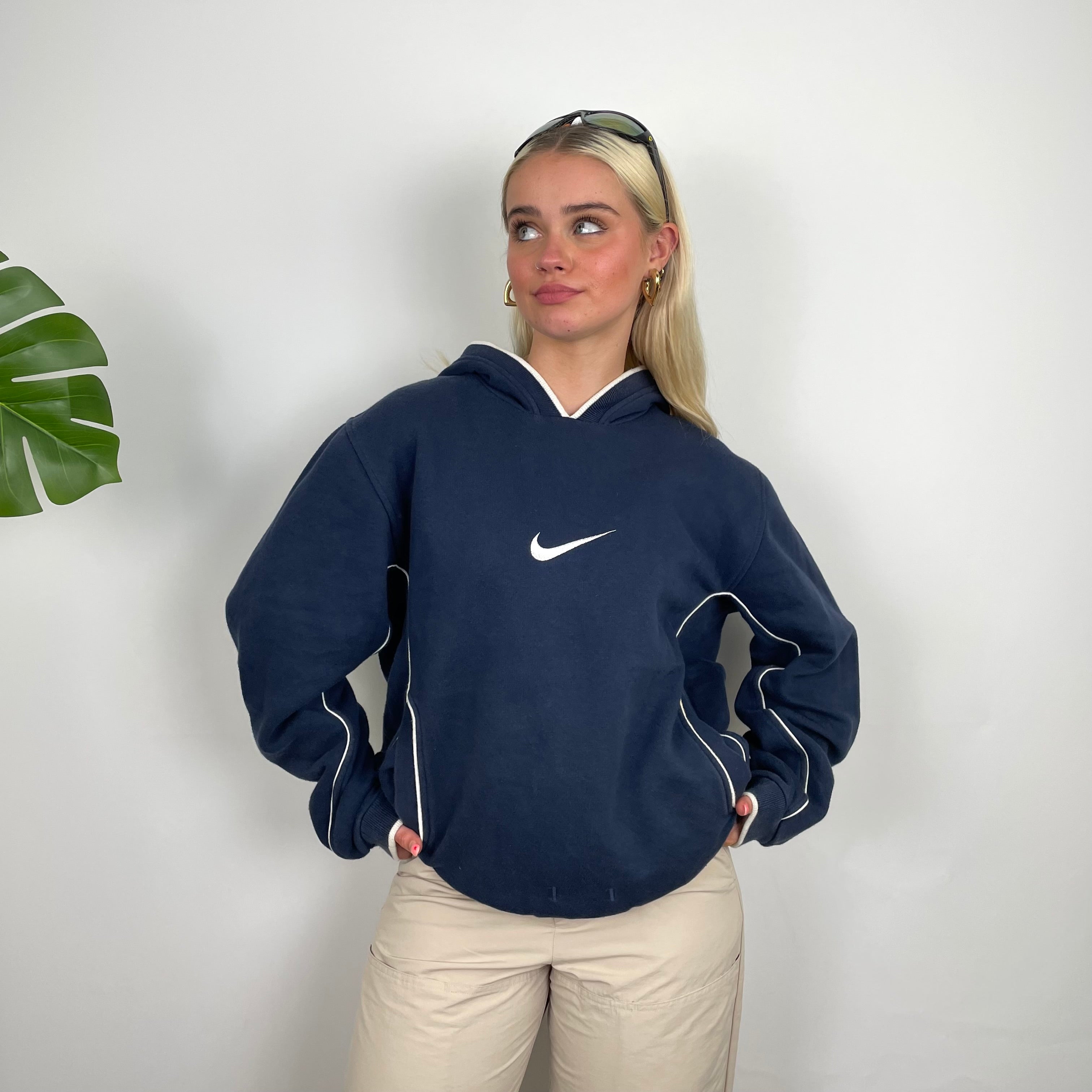 Nike Navy Embroidered Swoosh Hoodie (M)