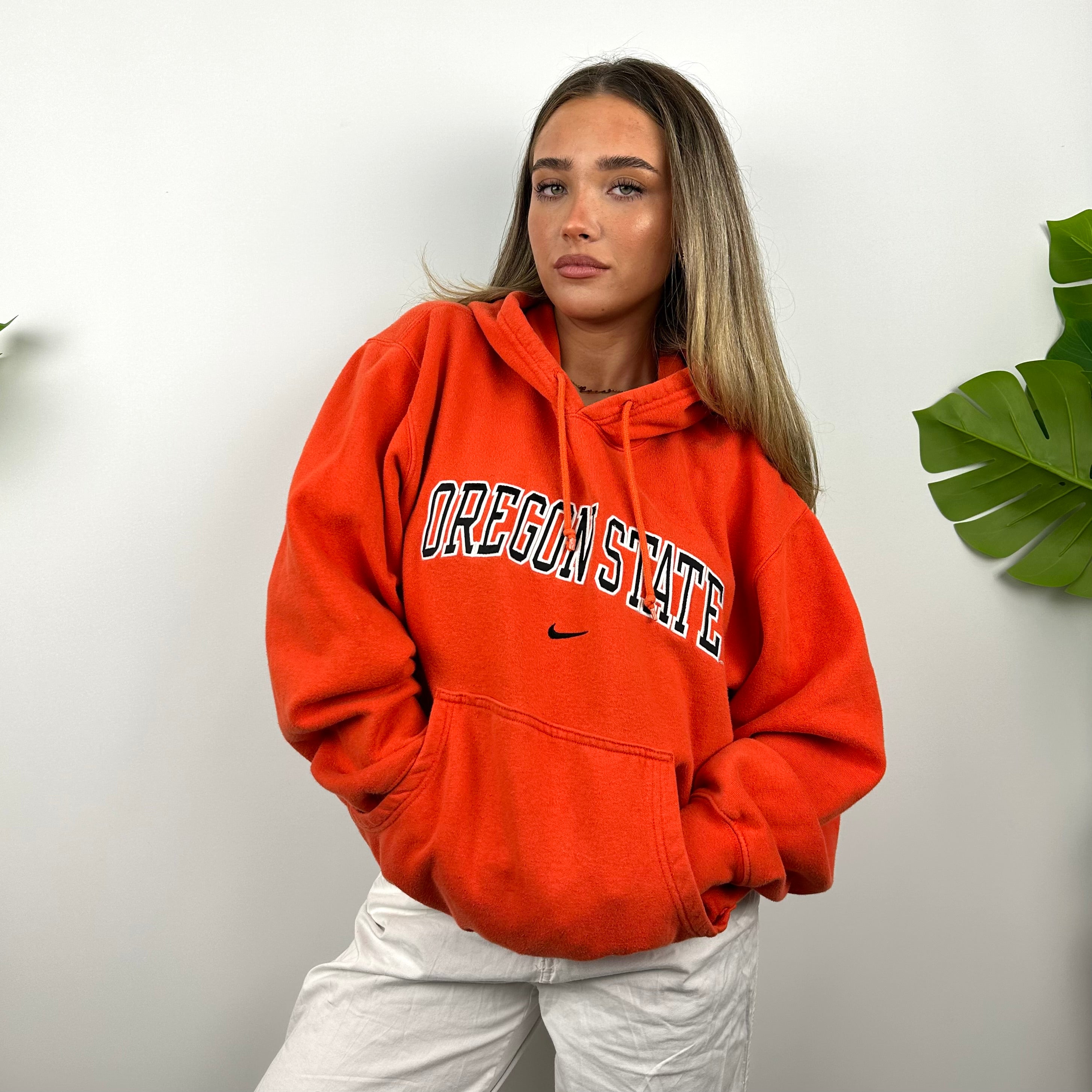 Nike x Oregon State Orange Embroidered Spell Out Hoodie (S)