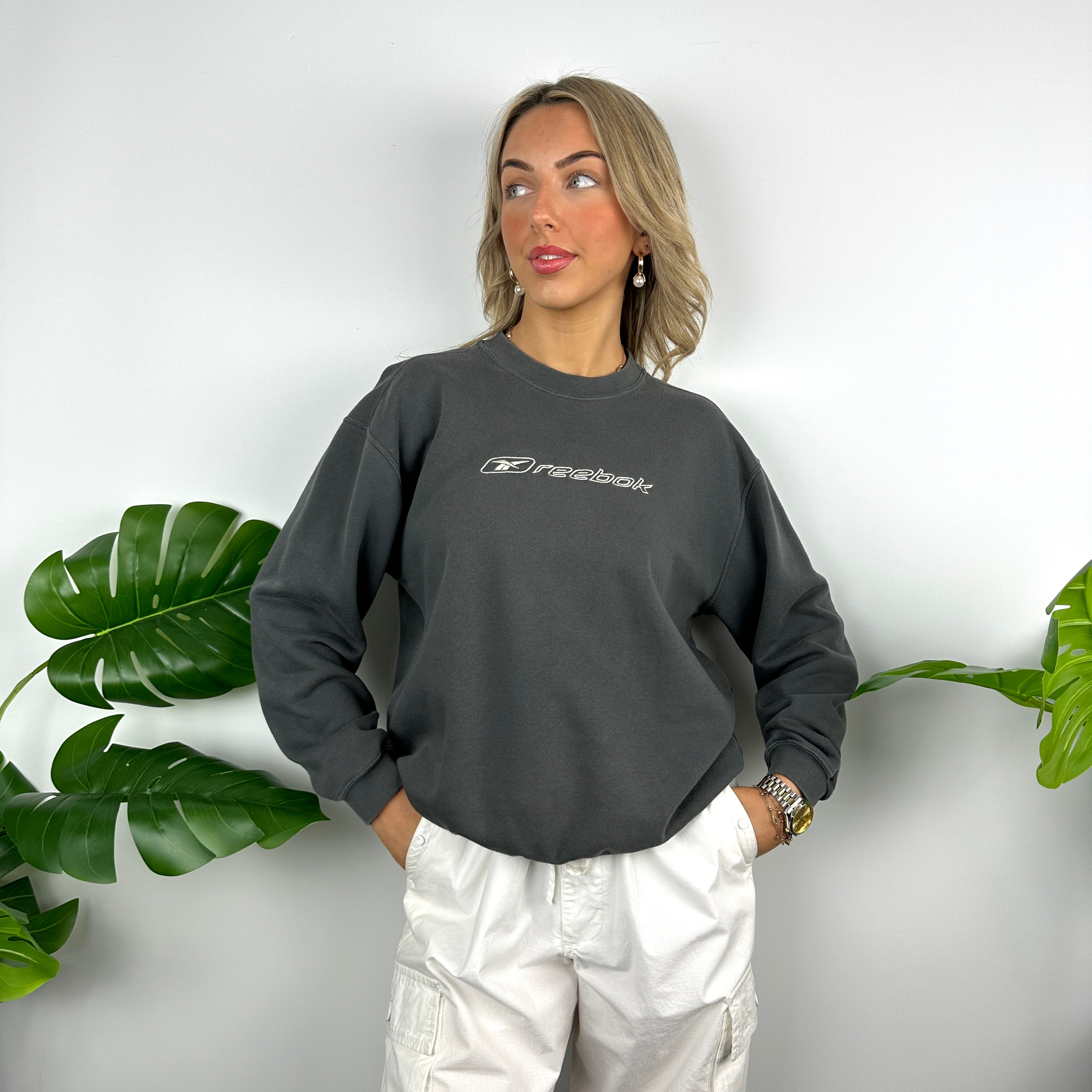 Reebok Grey Embroidered Spell Out Sweatshirt (S)