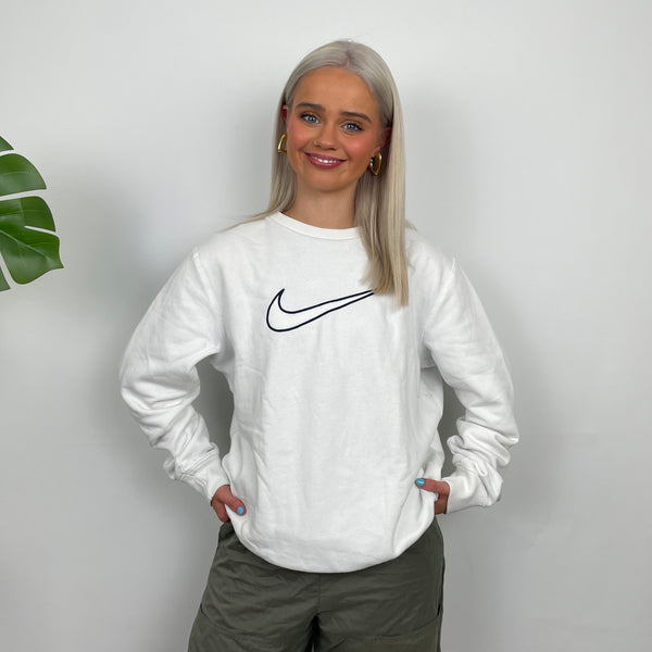 Nike White Embroidered Swoosh Sweatshirt (M)