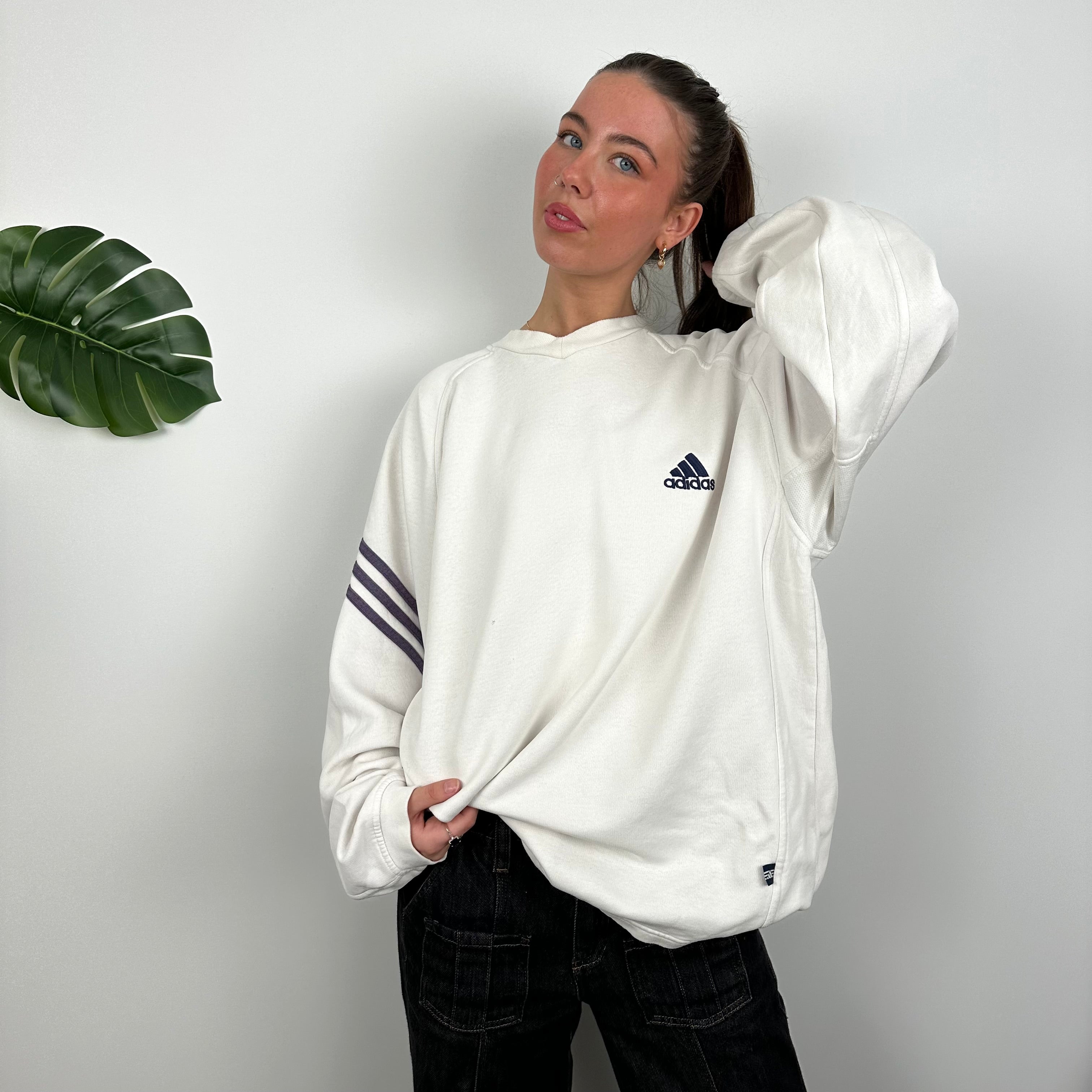 Adidas White Embroidered Spell Out Sweatshirt (L)