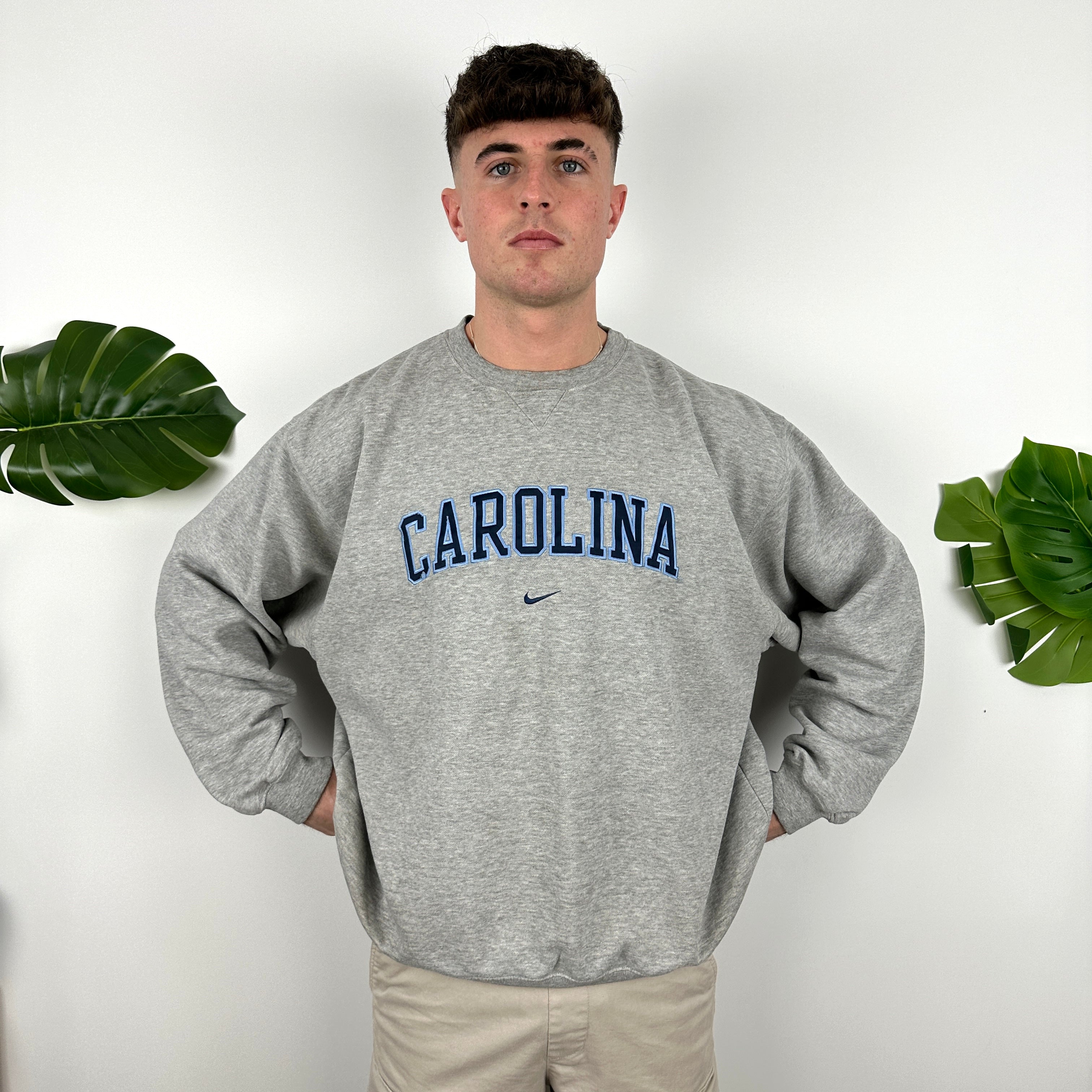 Nike x Carolina Grey Embroidered Spell Out Sweatshirt (XL)