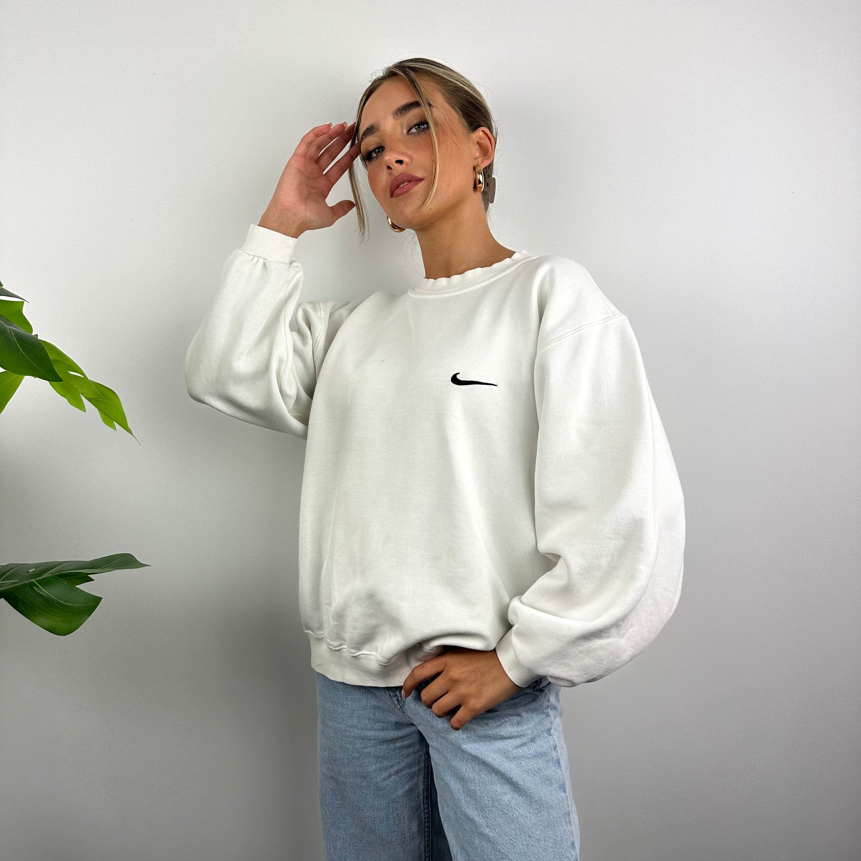 Nike RARE White Embroidered Swoosh Sweatshirt (S)