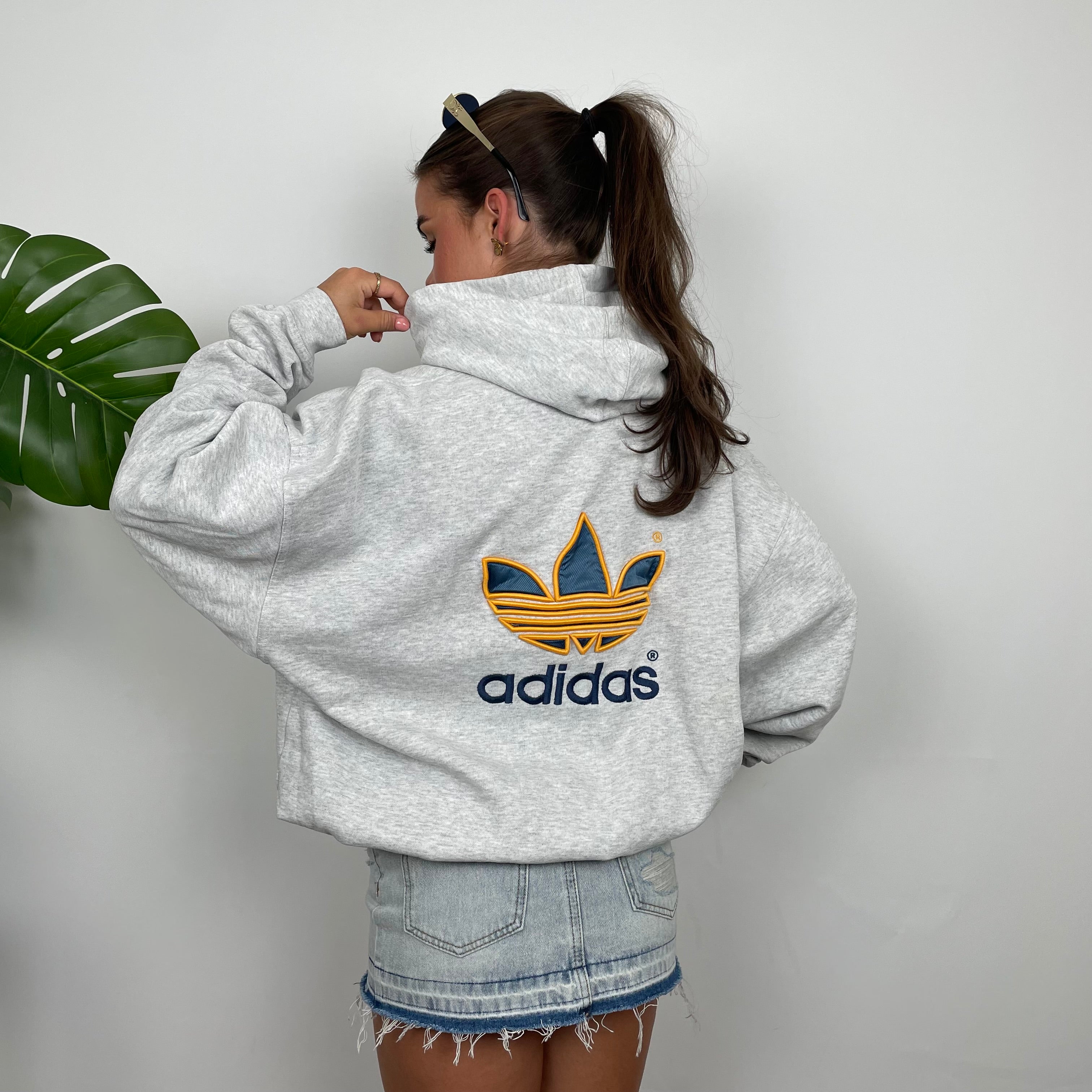 Adidas Grey Embroidered Spell Out Hoodie (M)