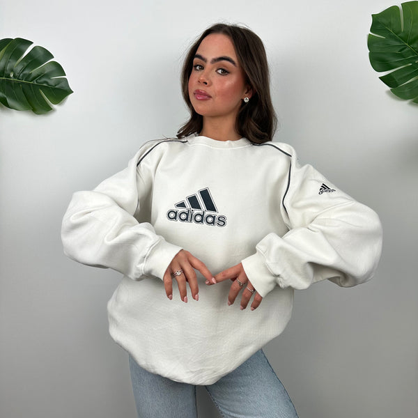 Adidas White Embroidered Spell Out Sweatshirt (L)