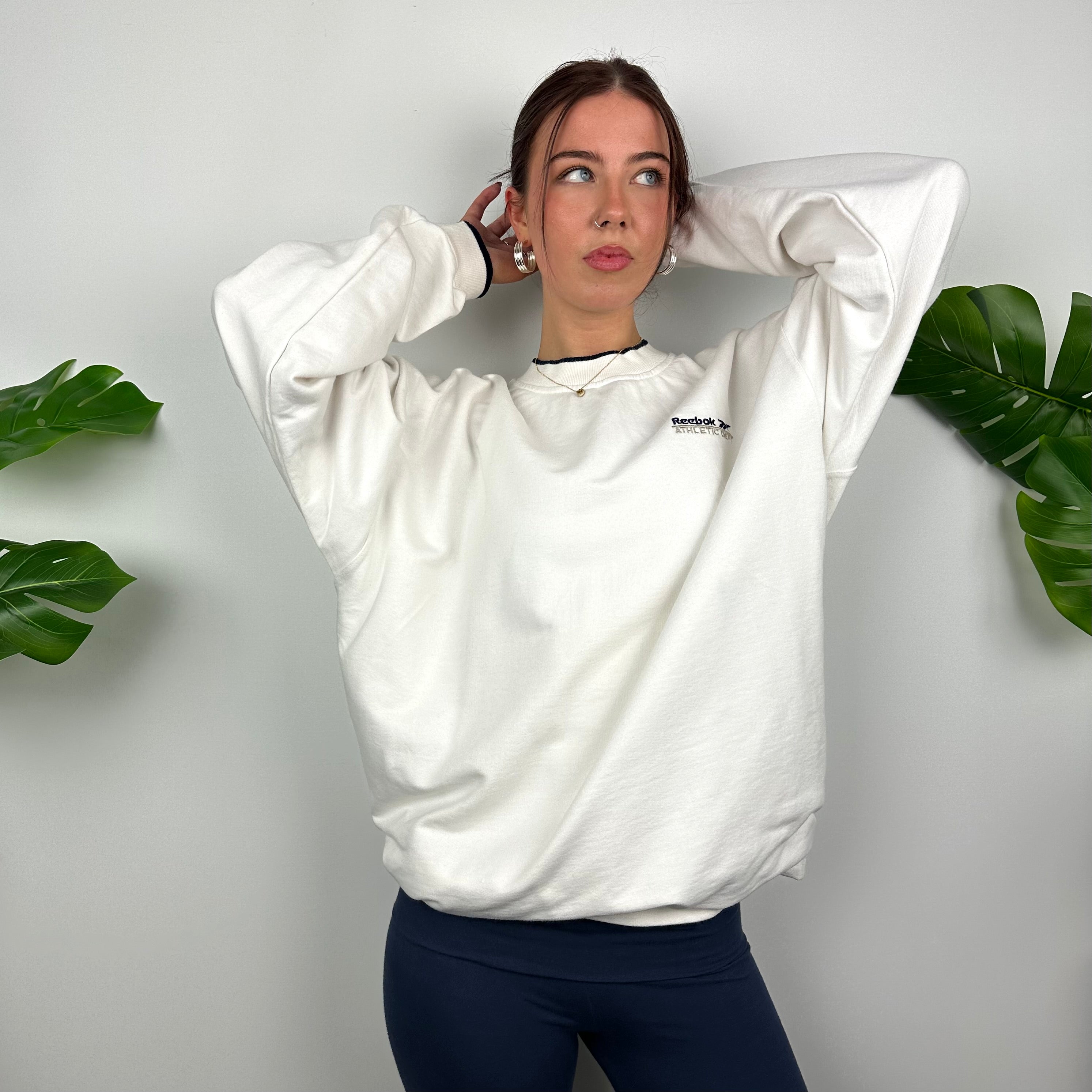 Reebok White Embroidered Spell Out Sweatshirt (L)