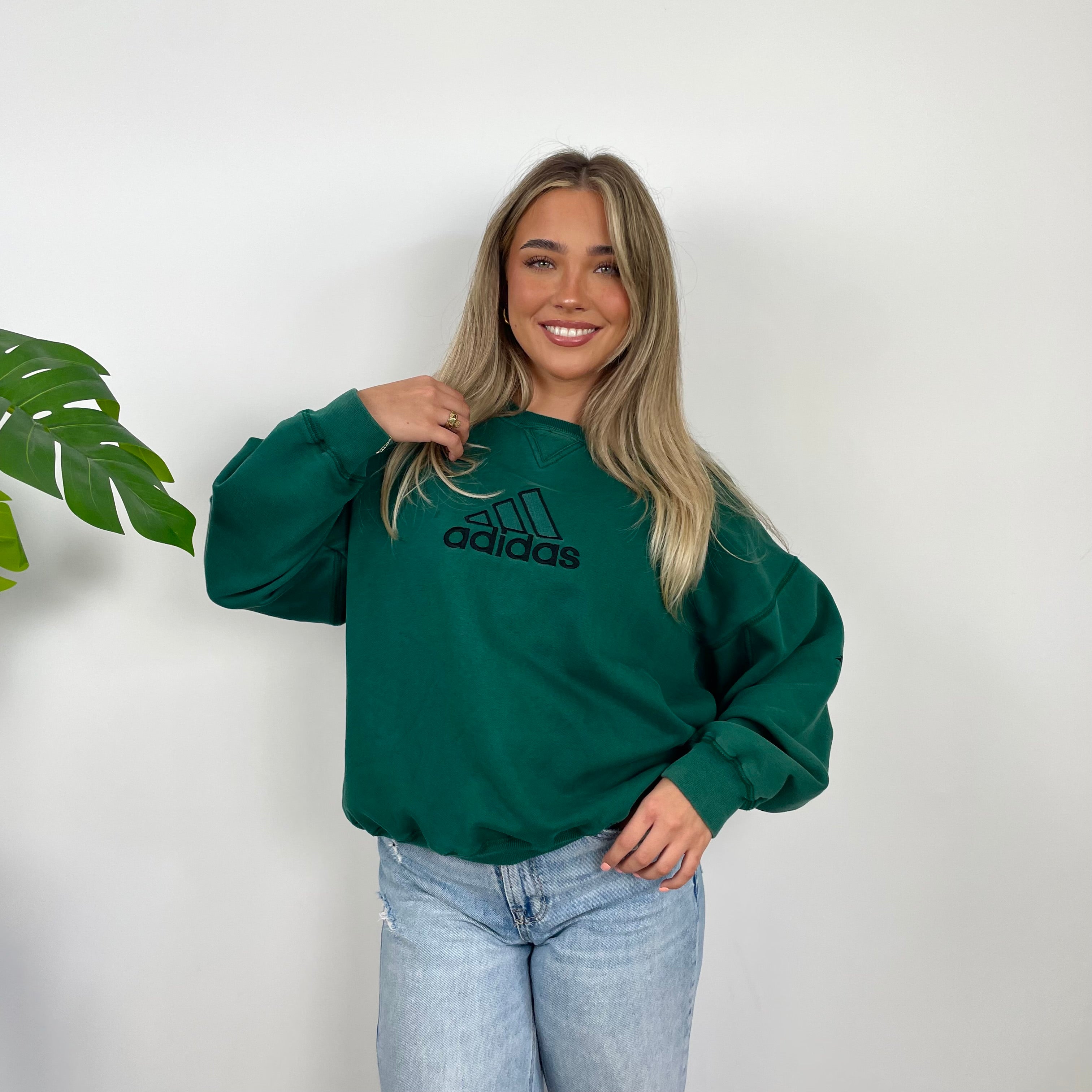 Adidas RARE Green Embroidered Spell Out Sweatshirt (S)
