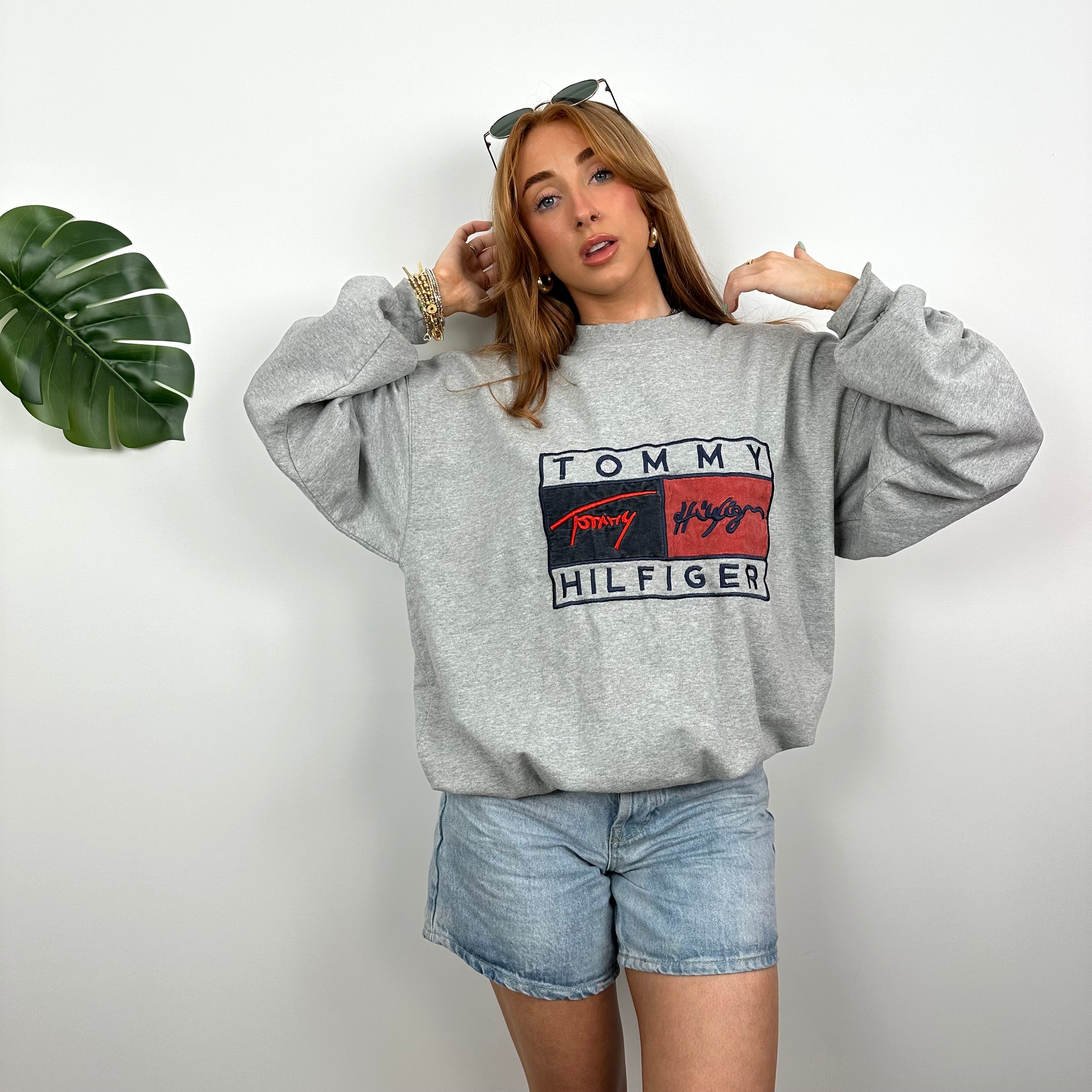 Tommy Hilfiger Grey Embroidered Spell Out Sweatshirt (XL)