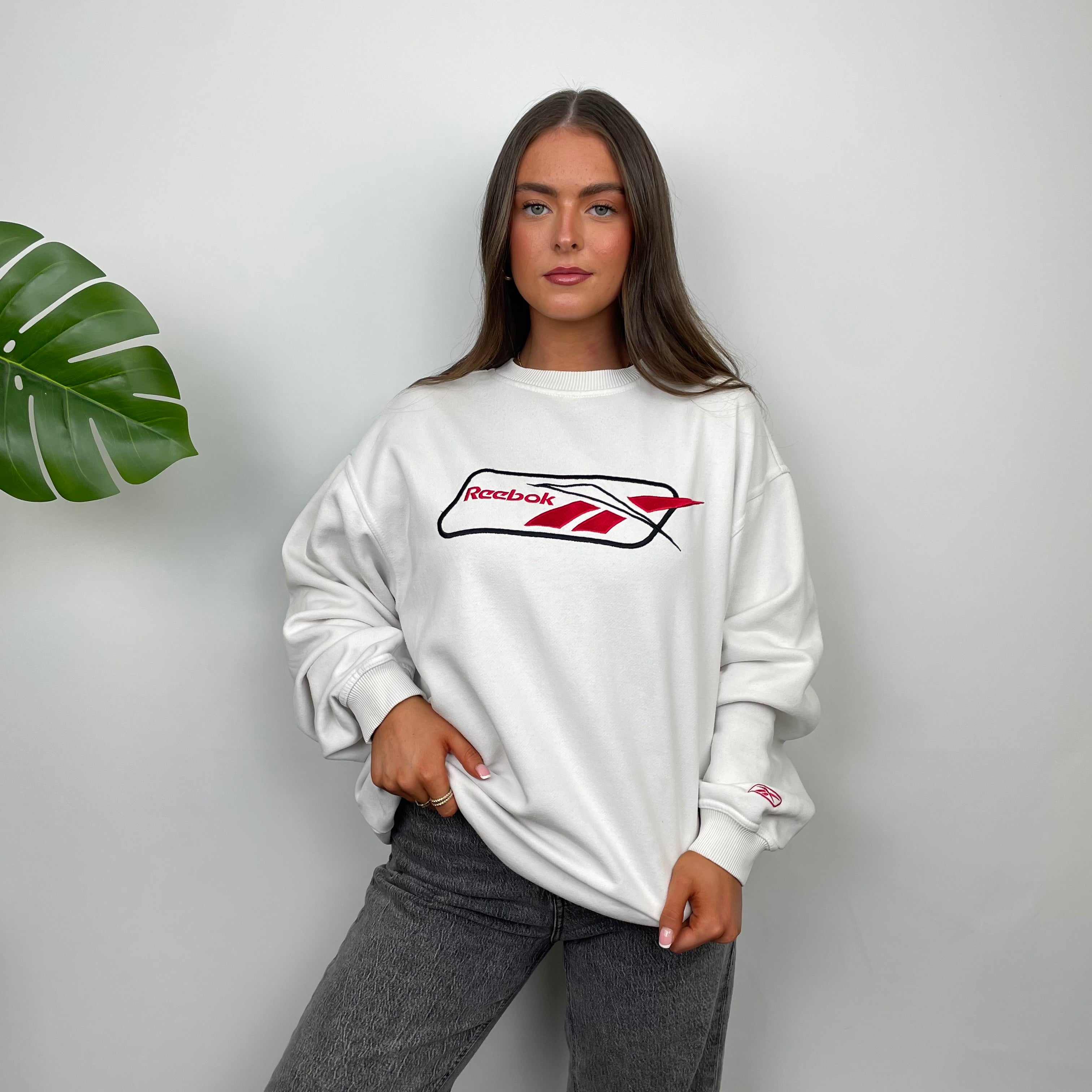 Reebok White Embroidered Spell Out Sweatshirt (L)