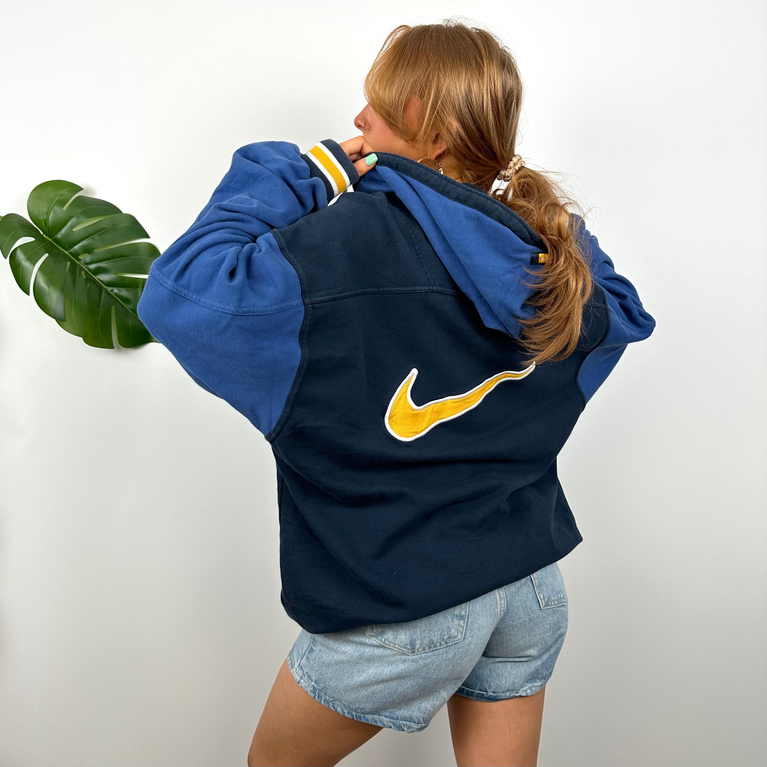 Nike RARE Navy Embroidered Swoosh Quarter Zip Hoodie (L)