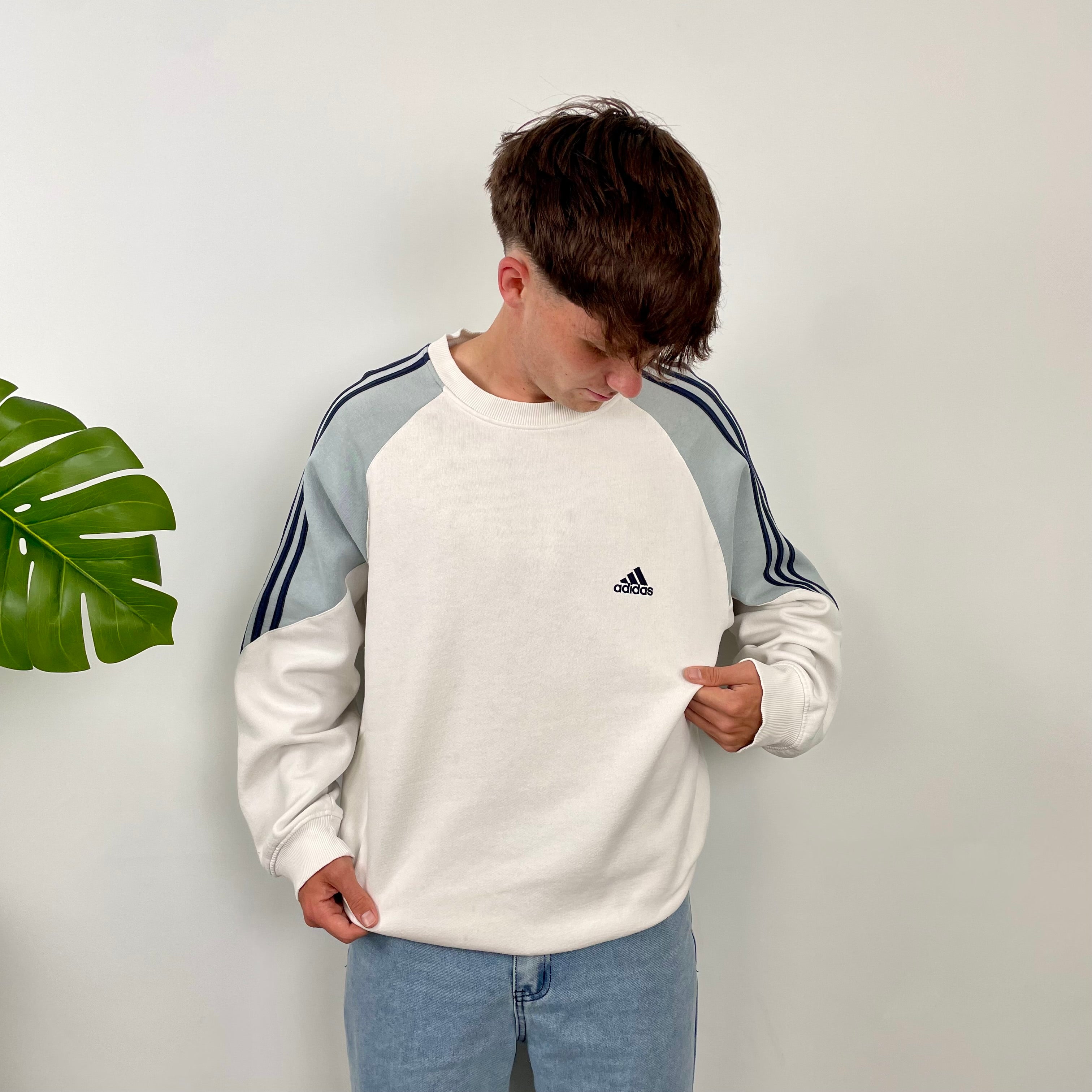 Adidas White Embroidered Spell Out Sweatshirt (L)