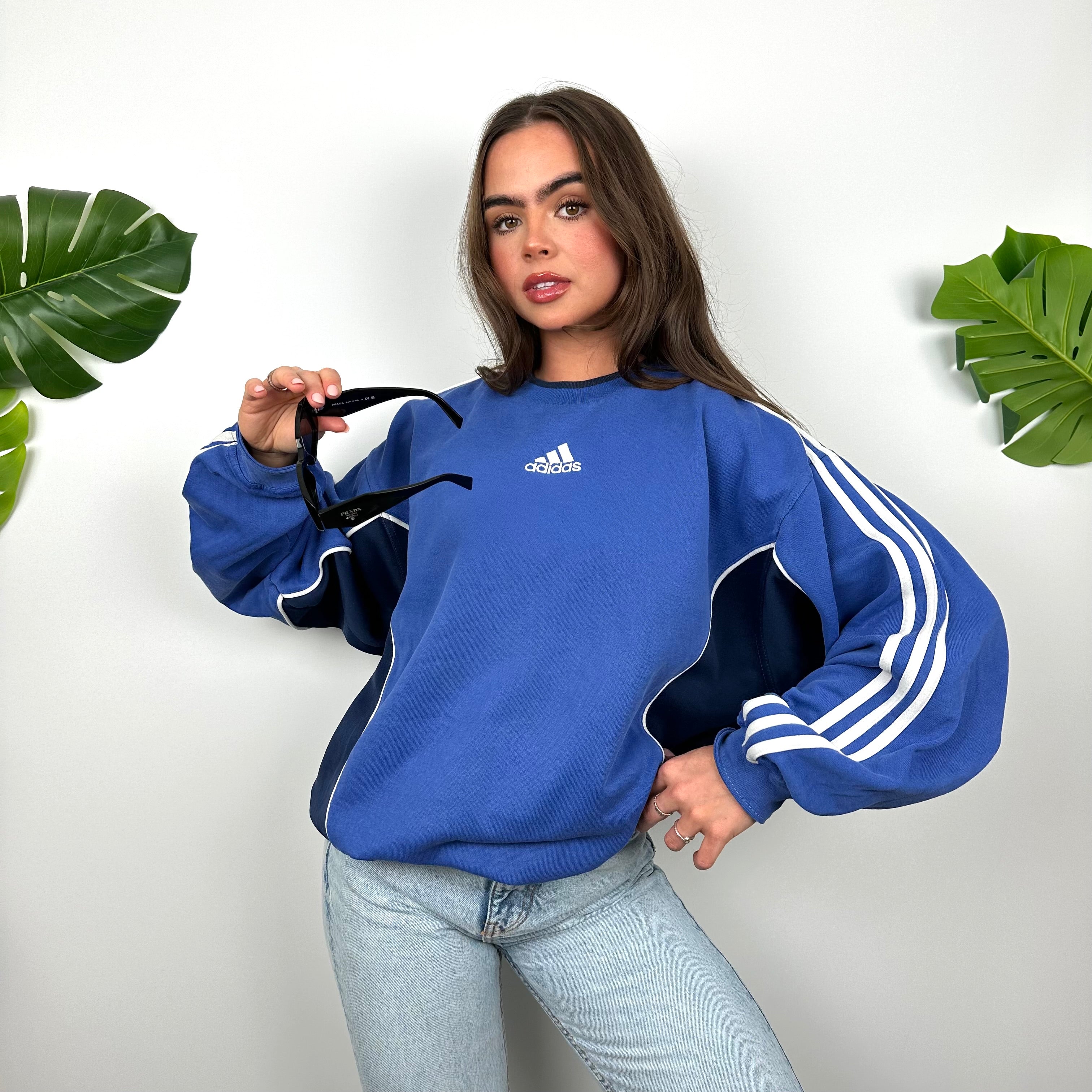 Adidas Blue Embroidered Spell Out Sweatshirt (M)