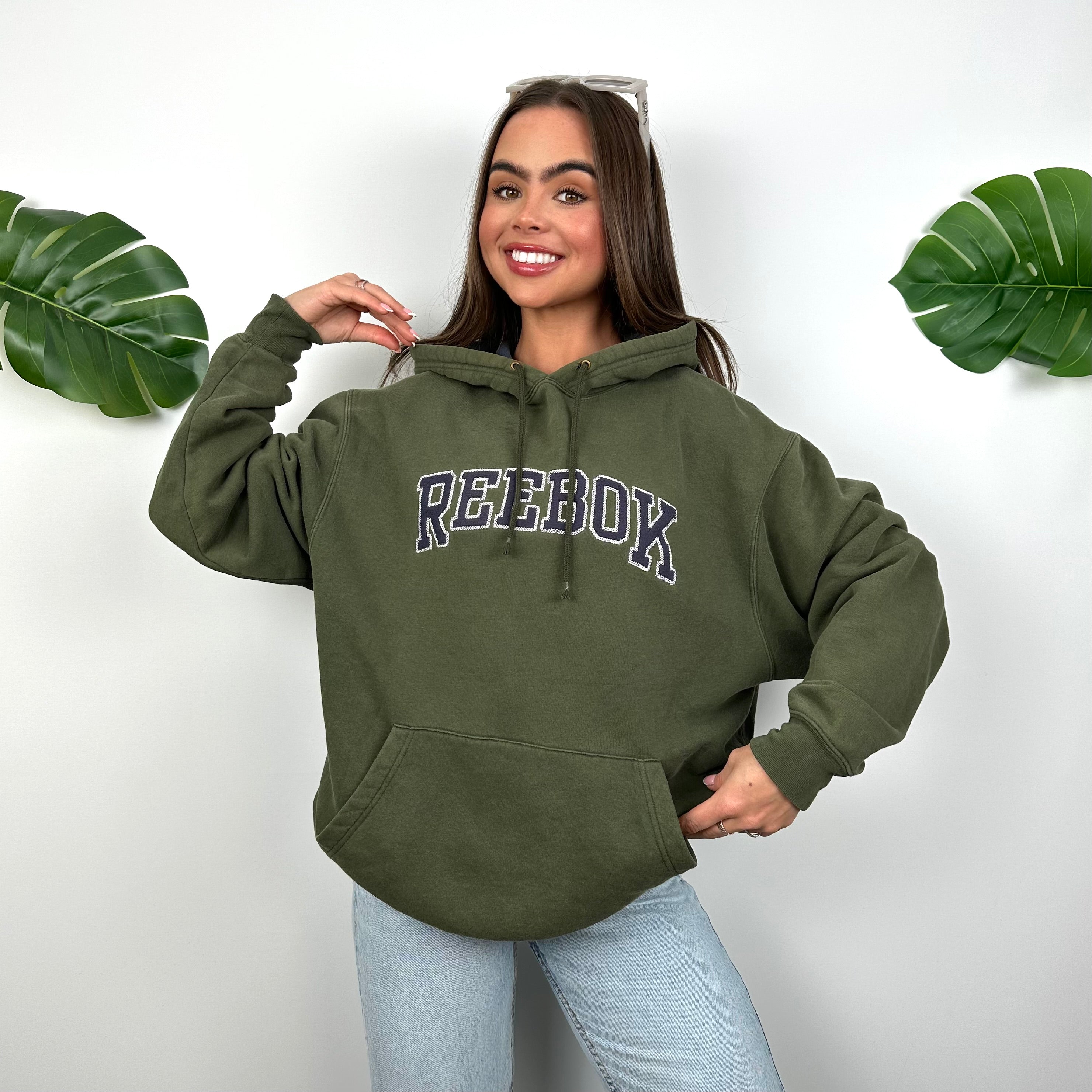 Reebok Green Embroidered Spell Out Hoodie (M)