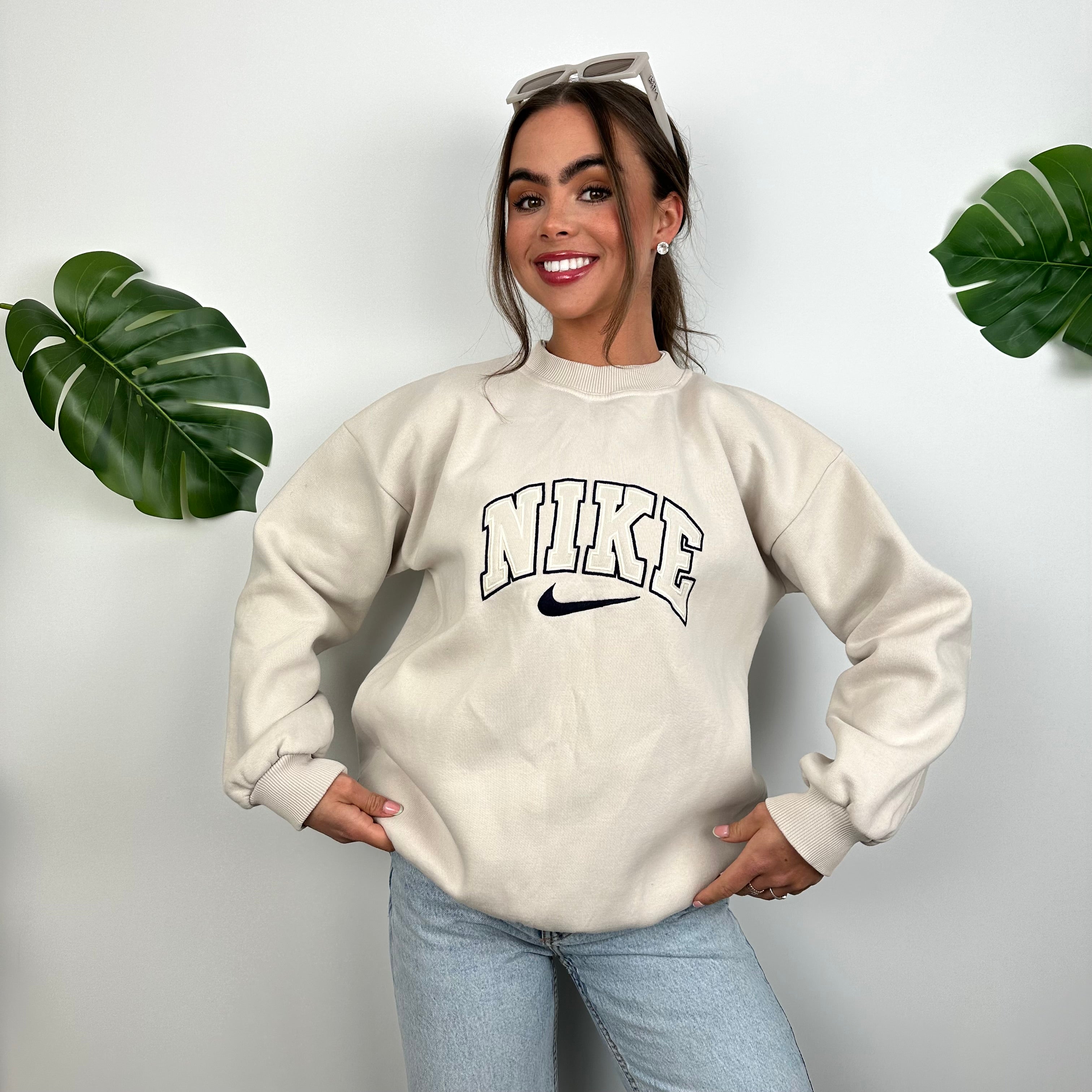 Nike Cream Embroidered Spell Out Sweatshirt (S)