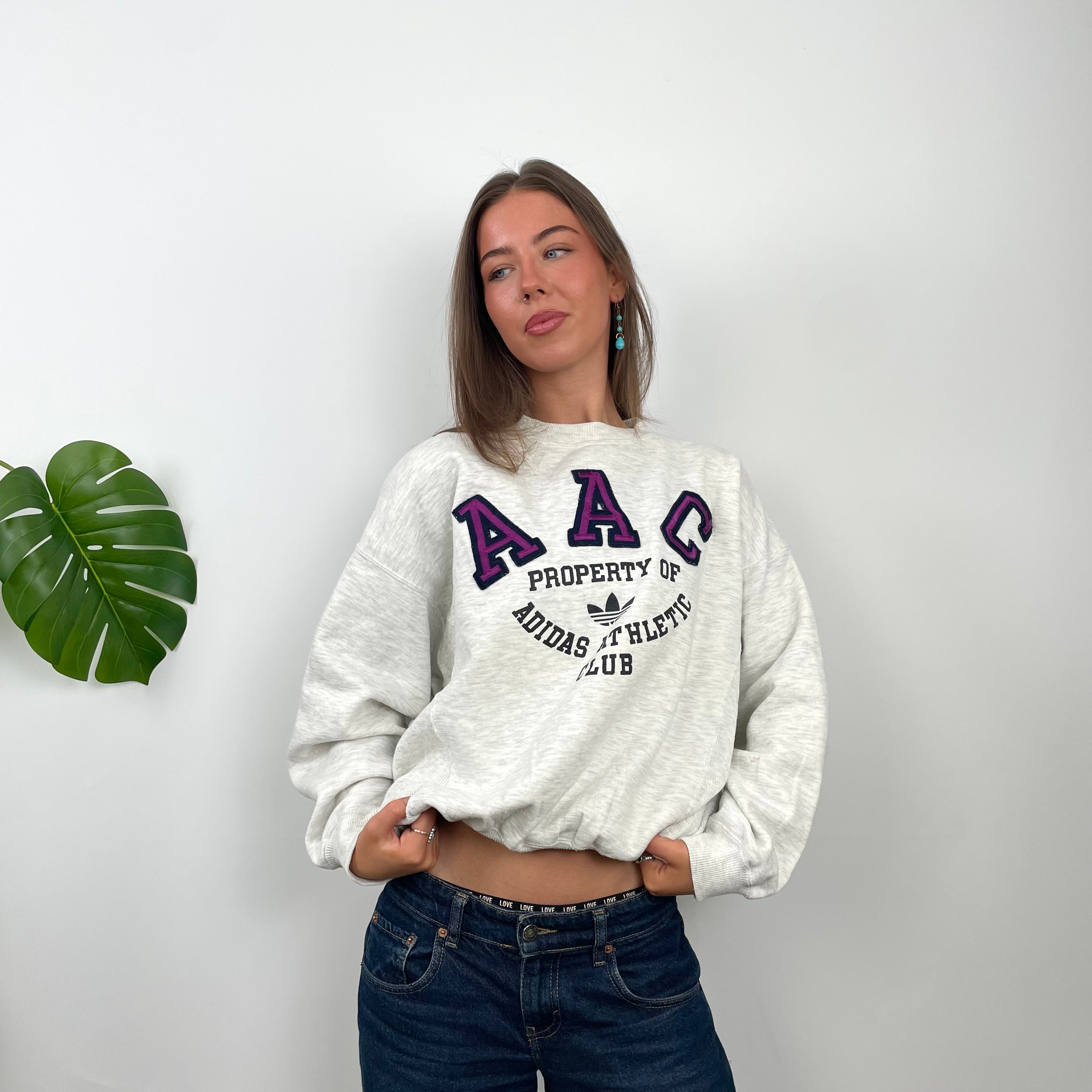 Adidas Athletic Club Grey Embroidered Spell Out Sweatshirt (S)