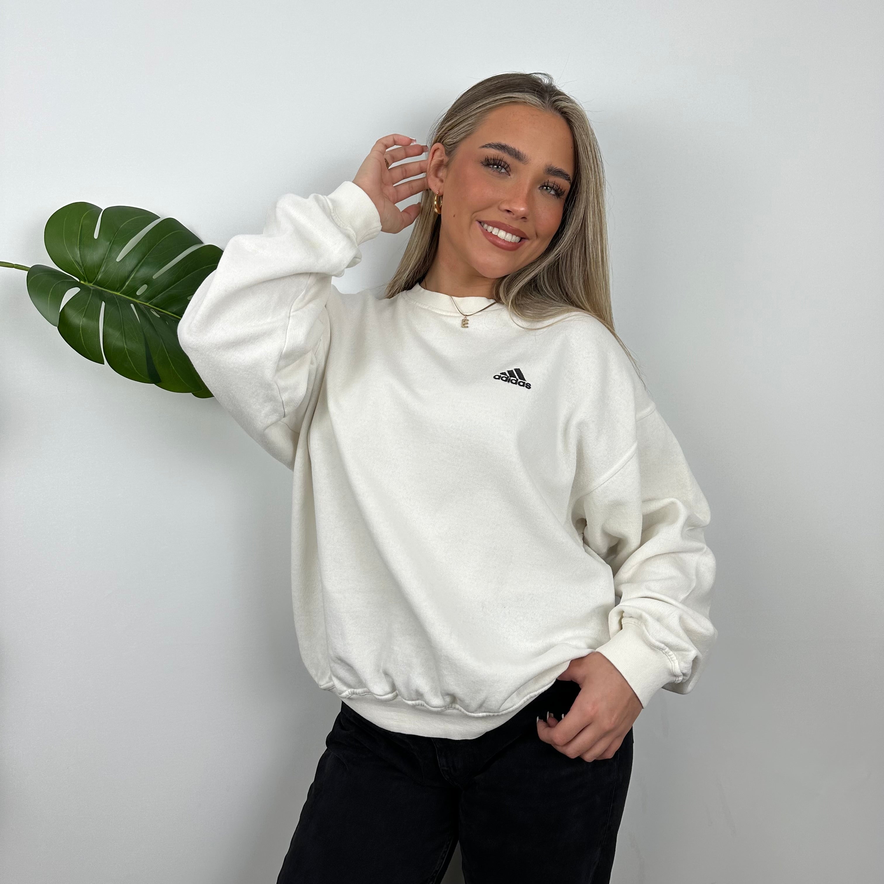 Adidas White Embroidered Spell Out Sweatshirt (M)