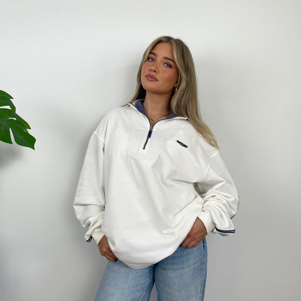 Nike RARE White Embroidered Swoosh Quarter Zip Sweatshirt (L)