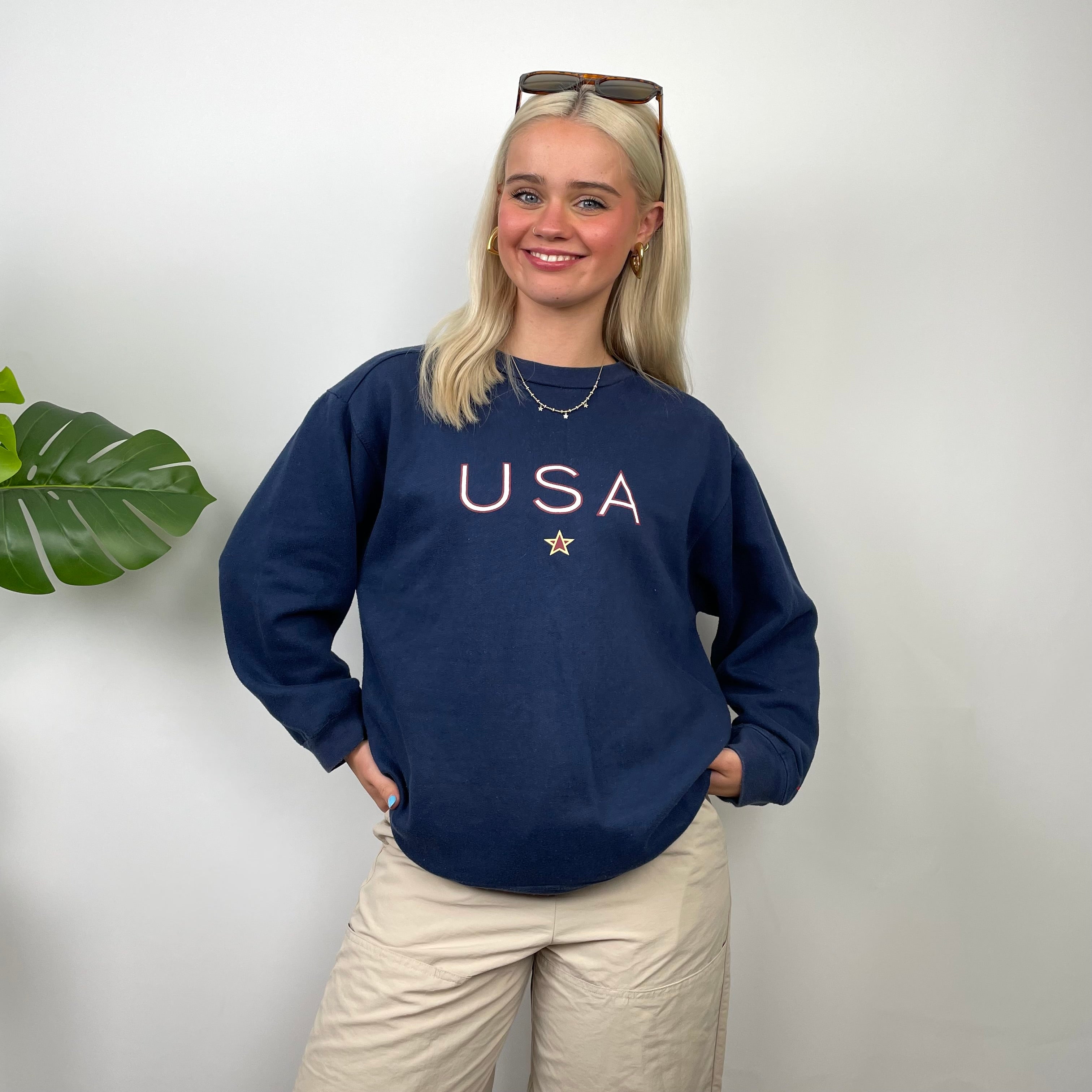 Nike X USA Navy Embroidered Spell Out Sweatshirt (S)