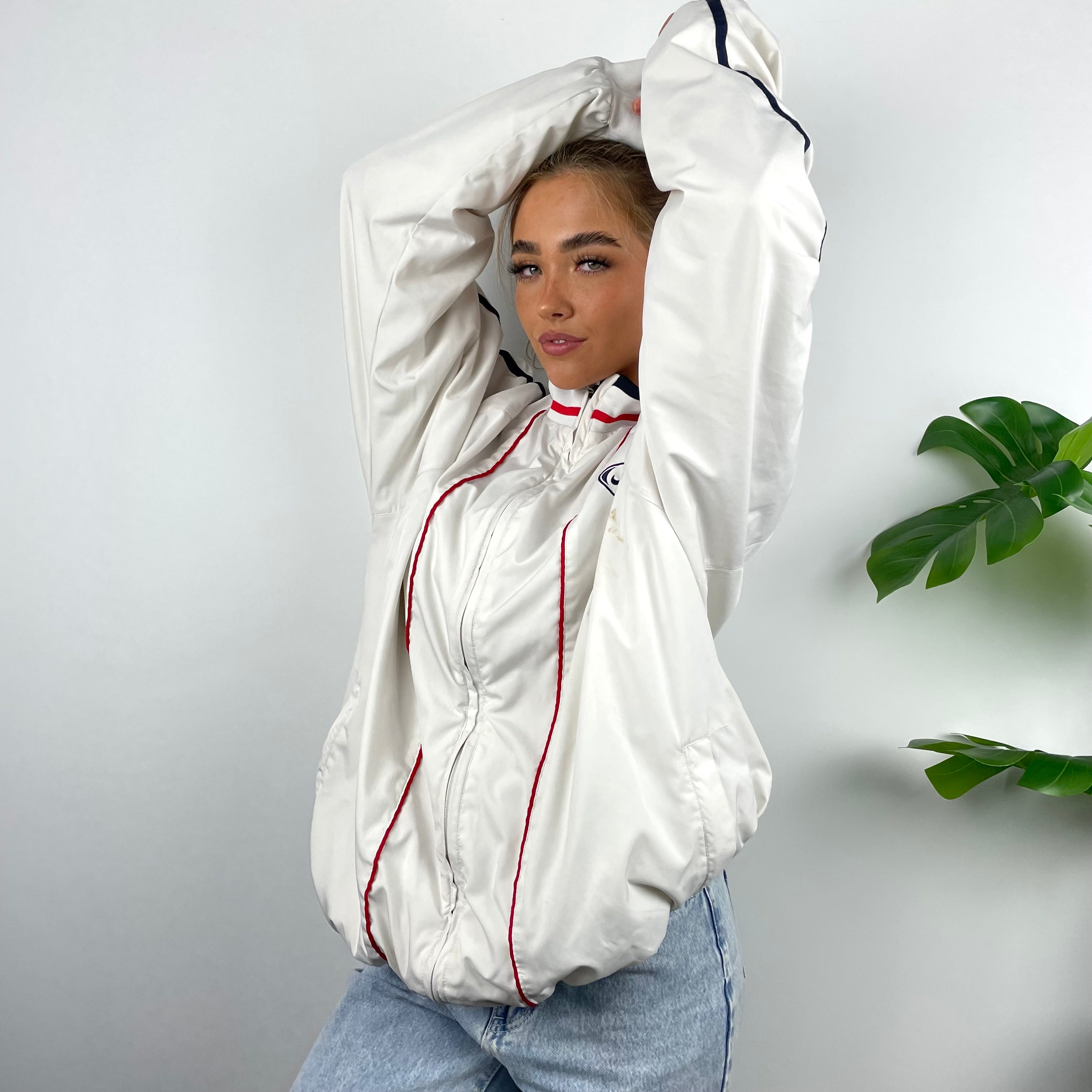 Nike RARE White Embroidered Swoosh Windbreaker Jacket (XL)
