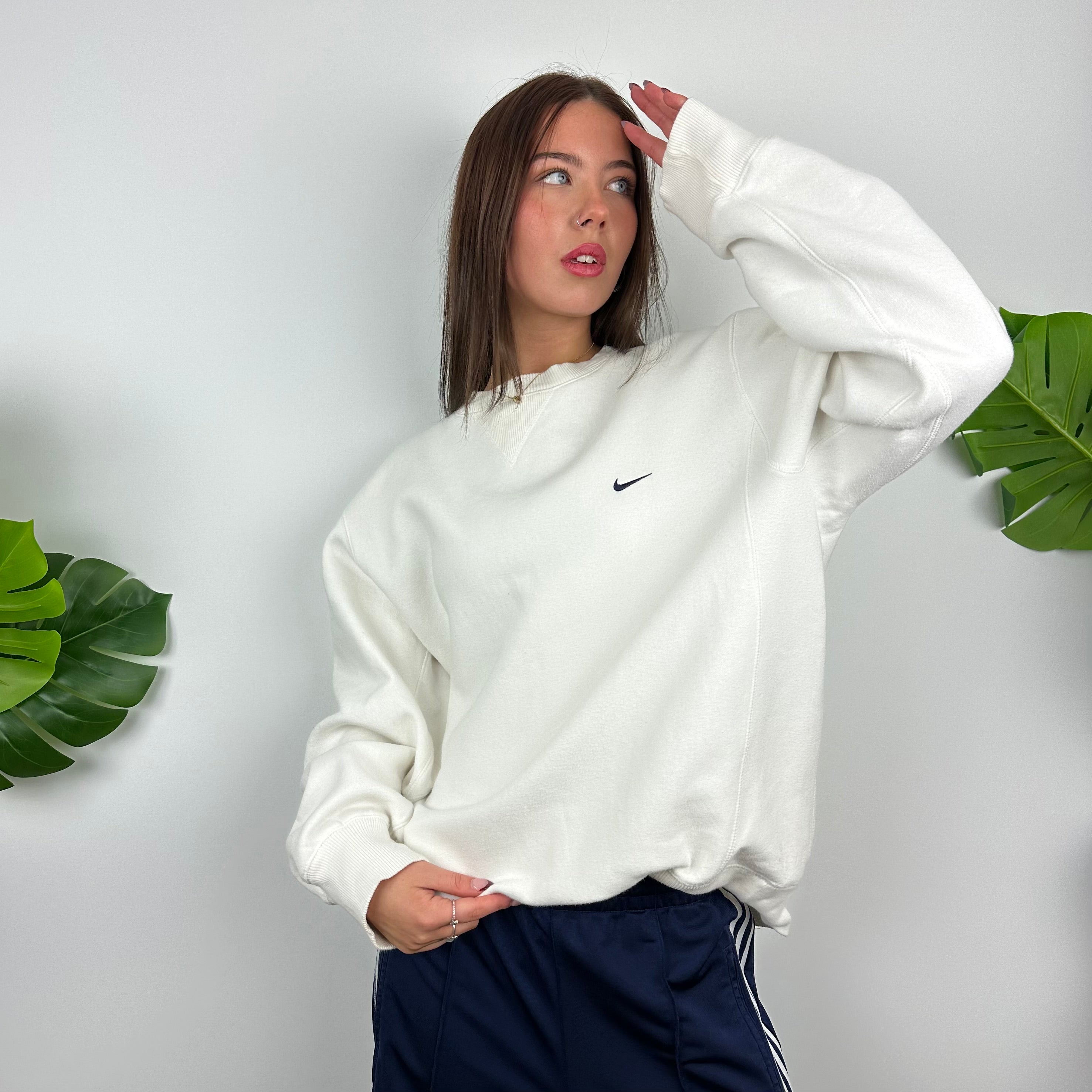 Nike White Embroidered Swoosh Sweatshirt (L)