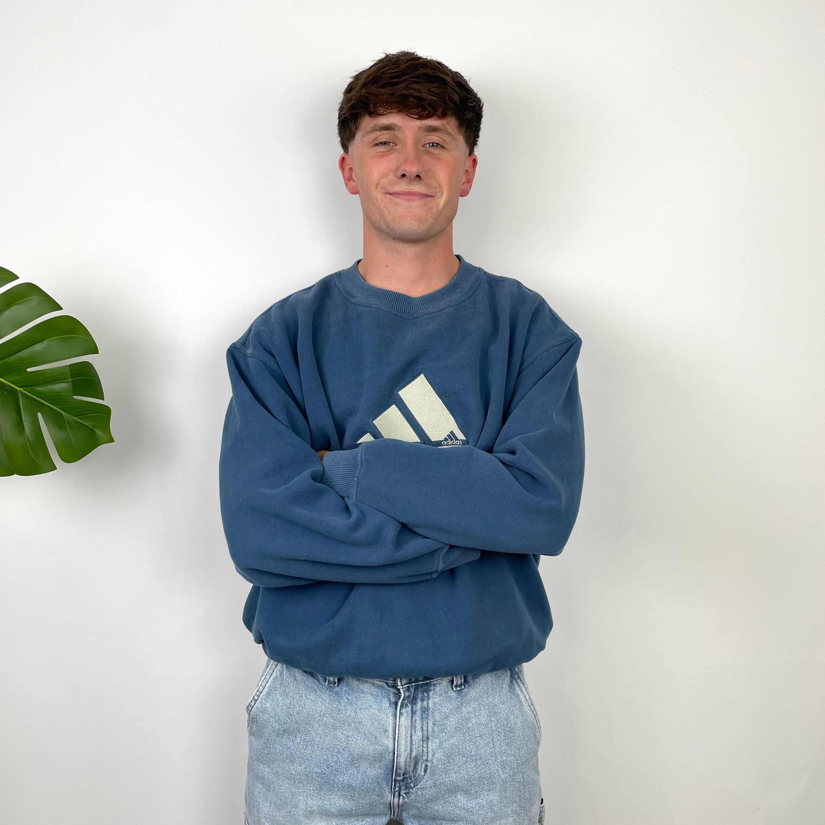 Adidas Navy Embroidered Spell Out Sweatshirt (M)