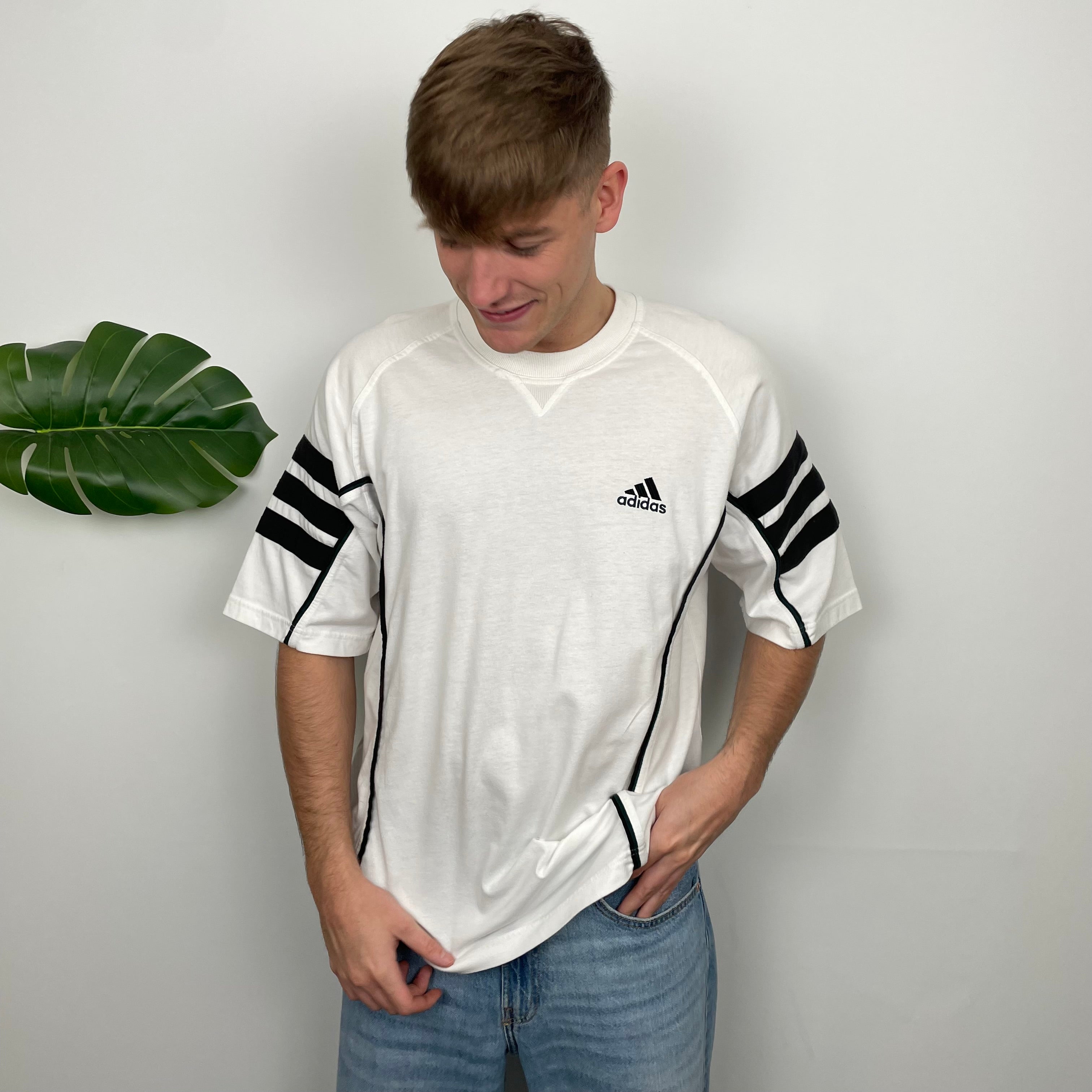 Adidas White Embroidered Spell Out T Shirt (L)