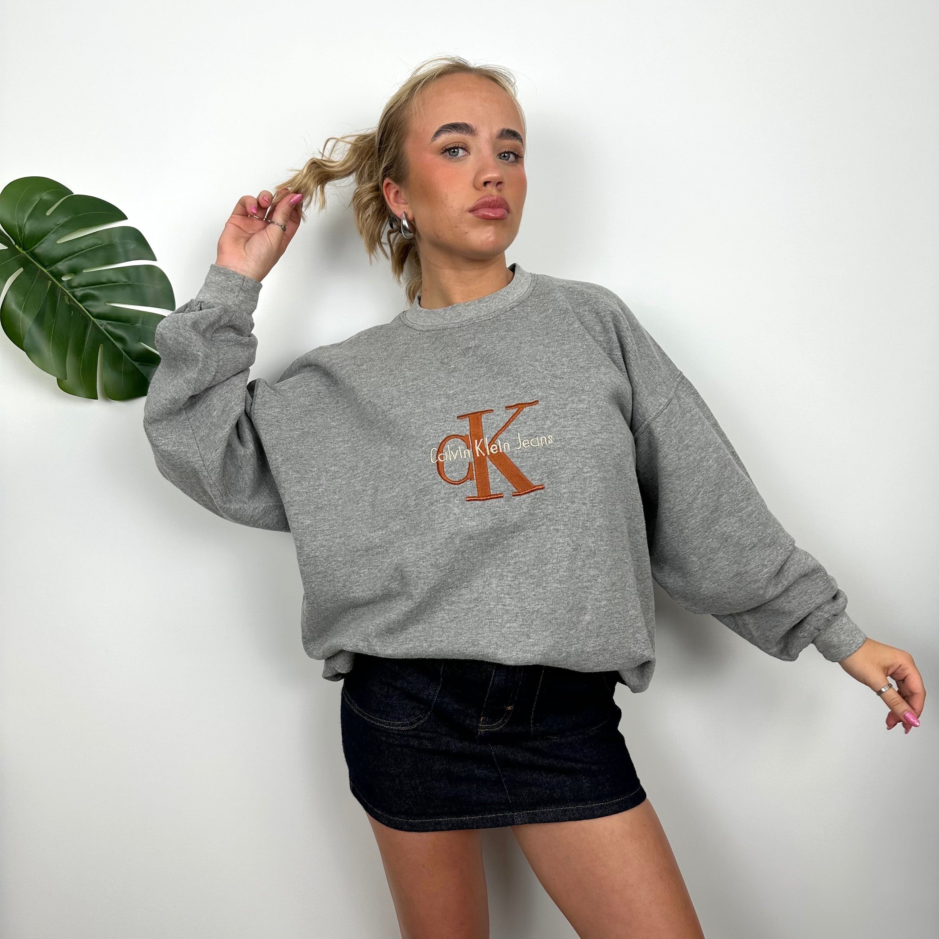 Calvin Klein Grey Embroidered Spell Out Sweatshirt (L)