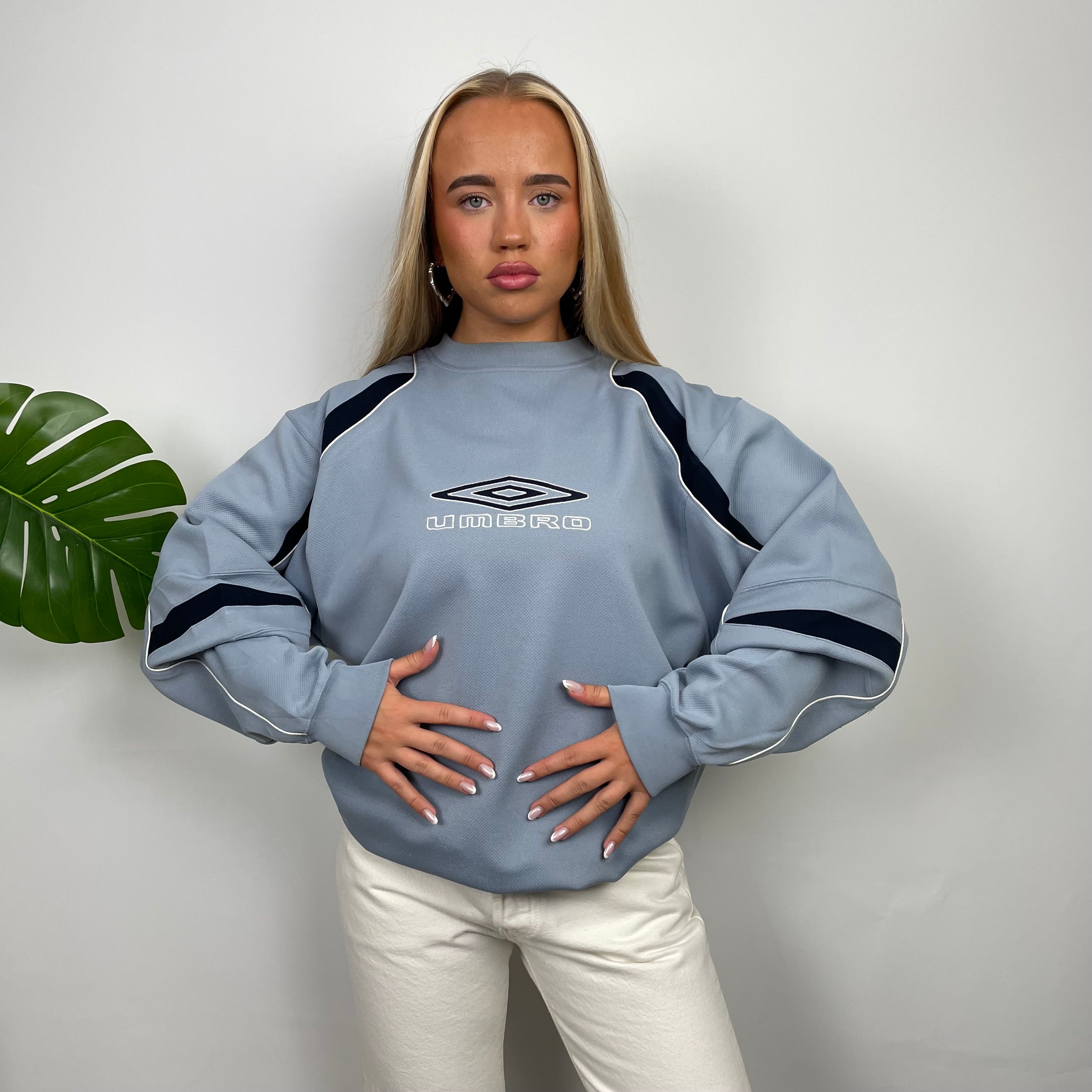 Umbro RARE Baby Blue Embroidered Spell Out Sweatshirt (L)