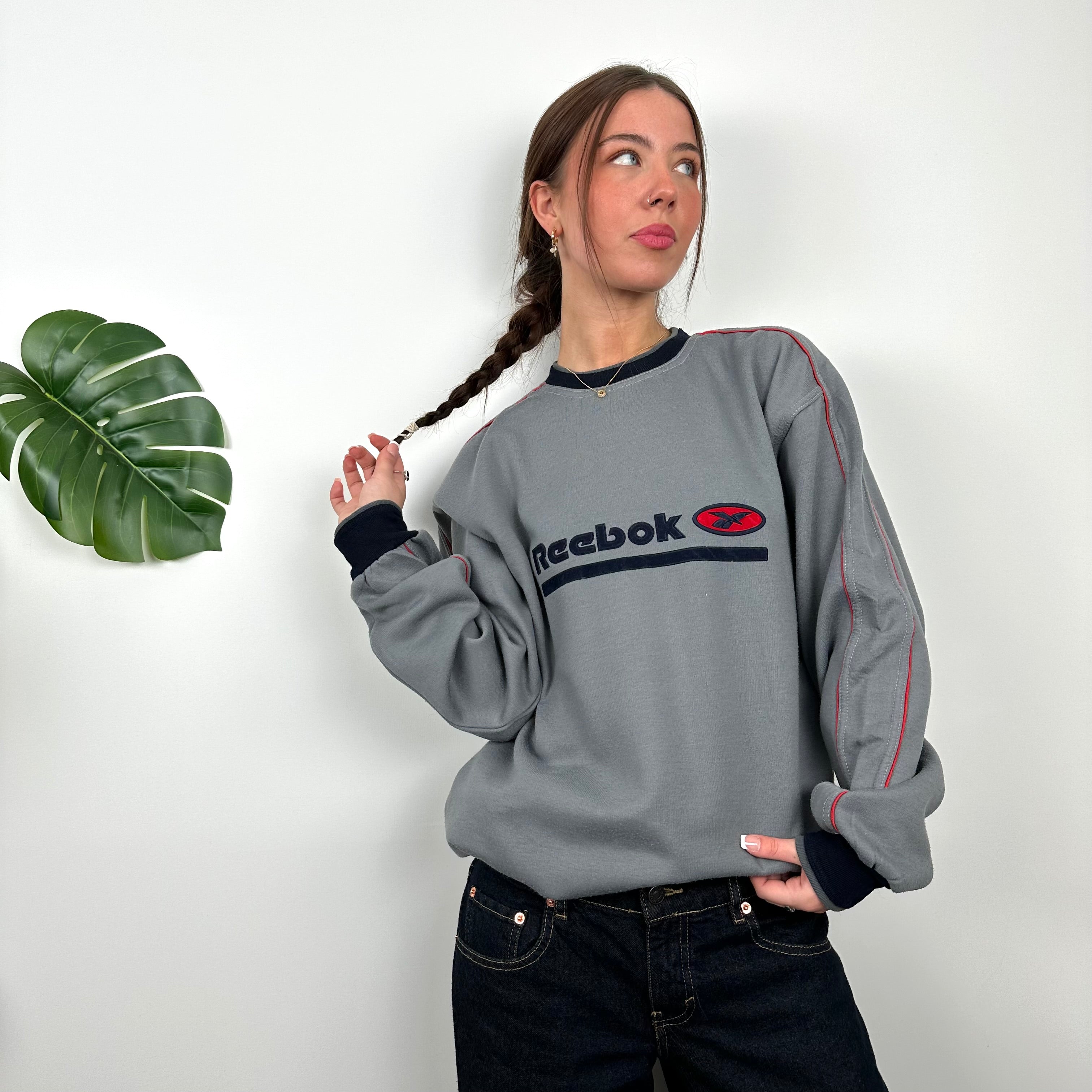 Reebok Grey Embroidered Spell Out Sweatshirt (L)